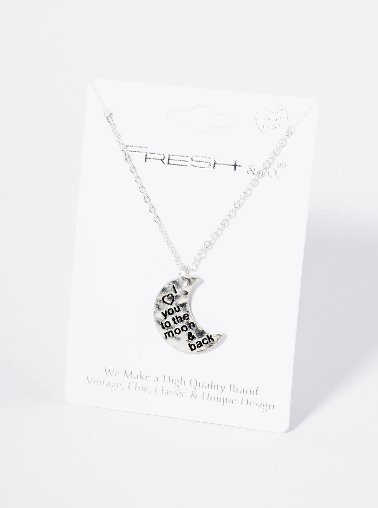 I Love You To The Moon And Back Engraved Hammered Moon Pendant Necklace