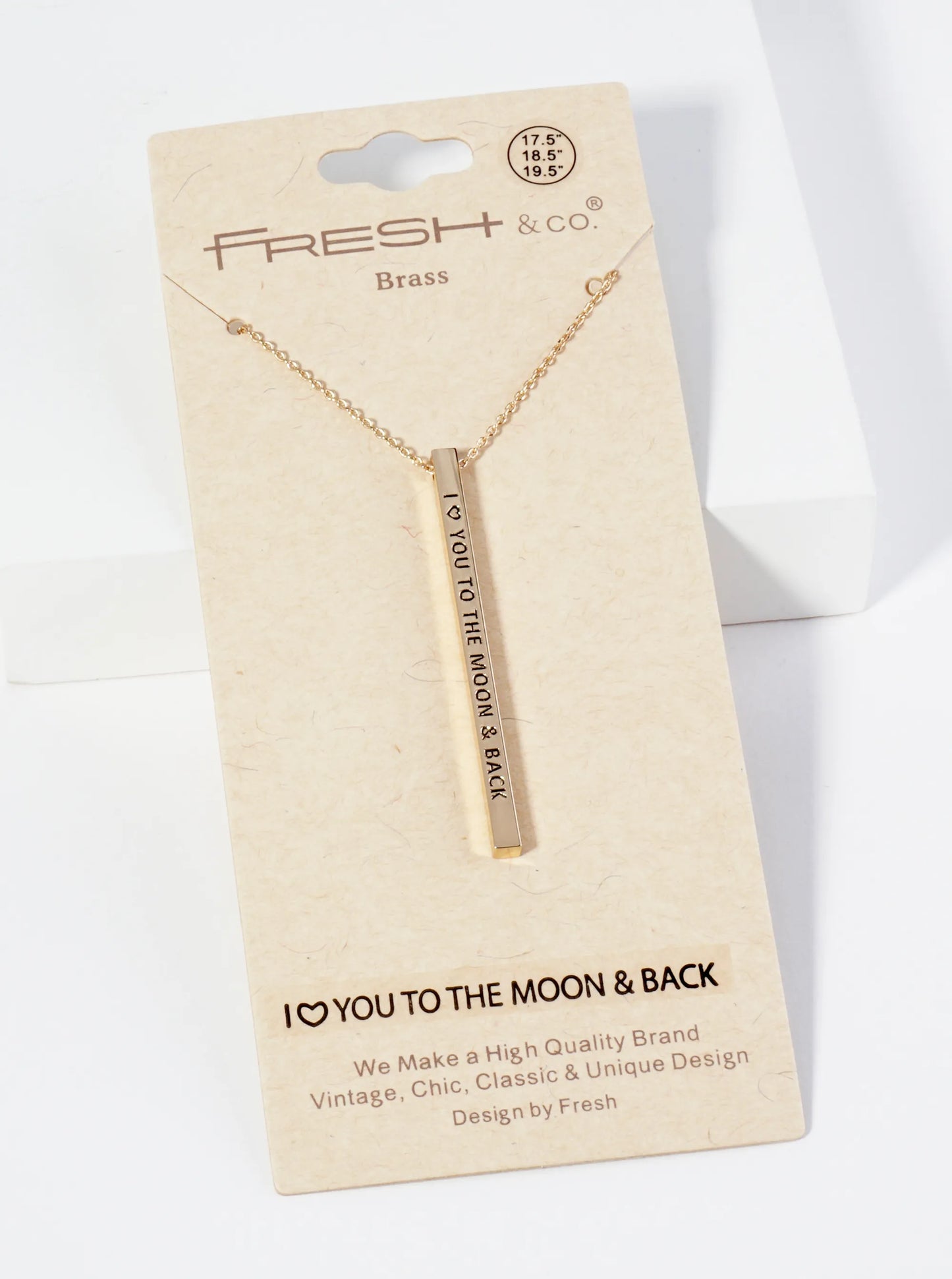 I Love You To The Moon And Back Engraved Vertical Bar Pendant Inspirational Necklace
