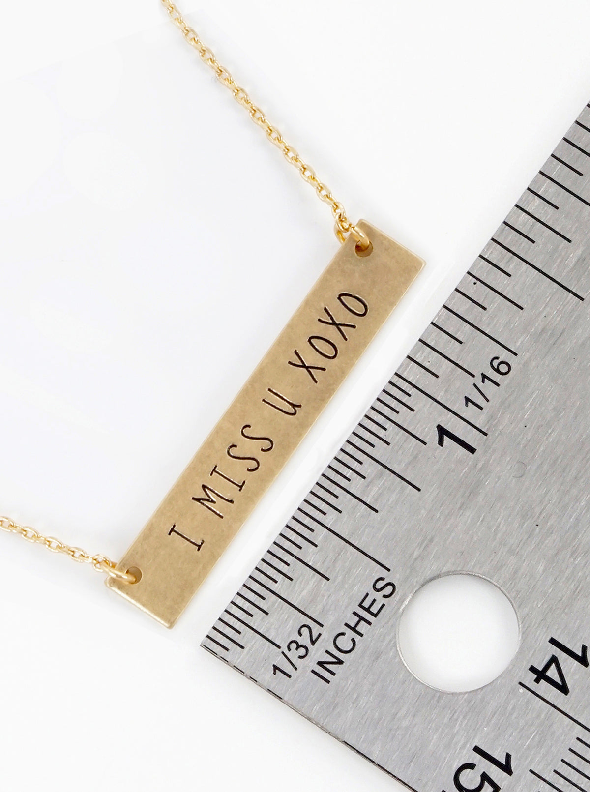 I Miss U Xoxo Engraved Horizontal Bar Pendant Necklace