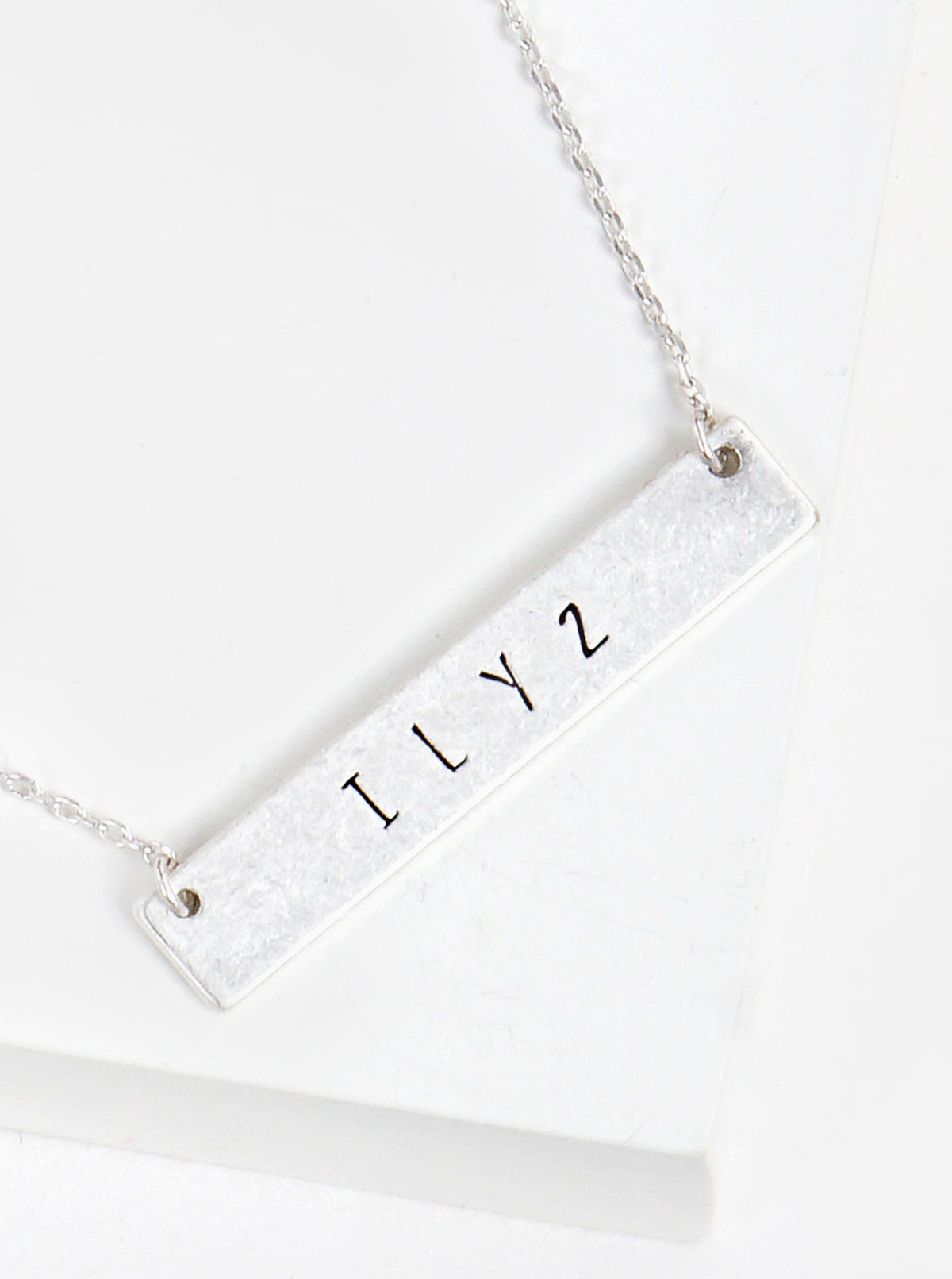 ILY2 I Love You Too Engraved Horizontal Bar Pendant Necklace