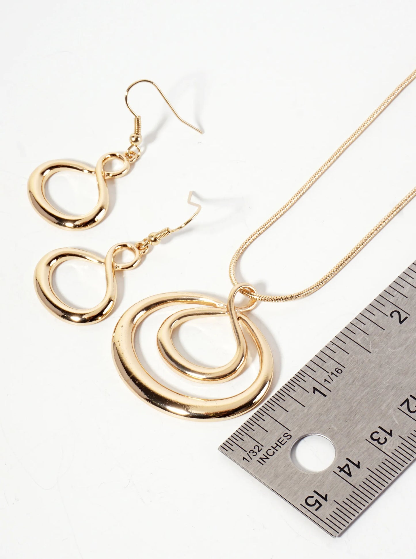Infinity-Shaped Double Oval Pendant Necklace Set-with-Earrings