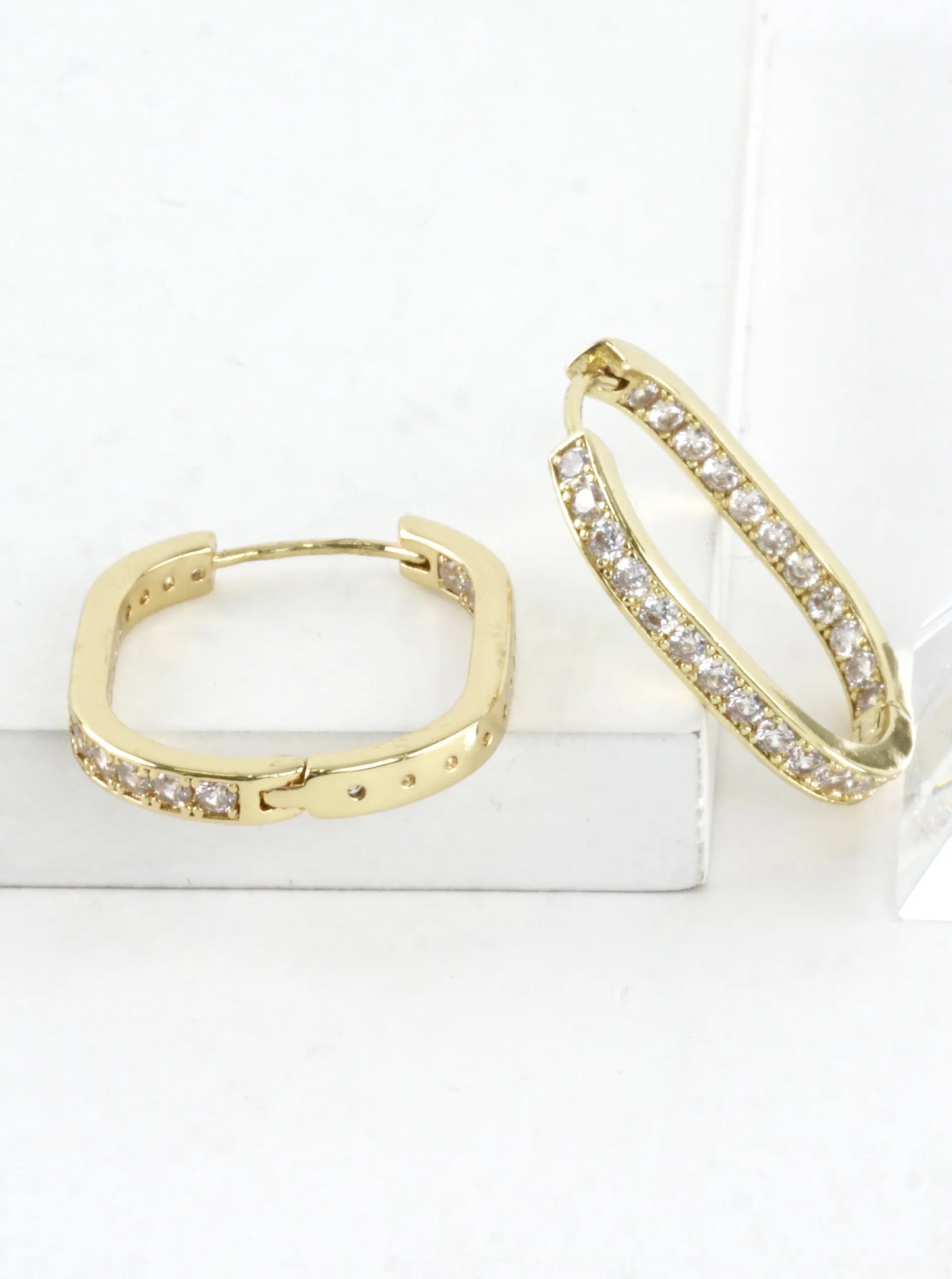 Inner Outer CZ Pave Bar Huggie Hoop Earrings