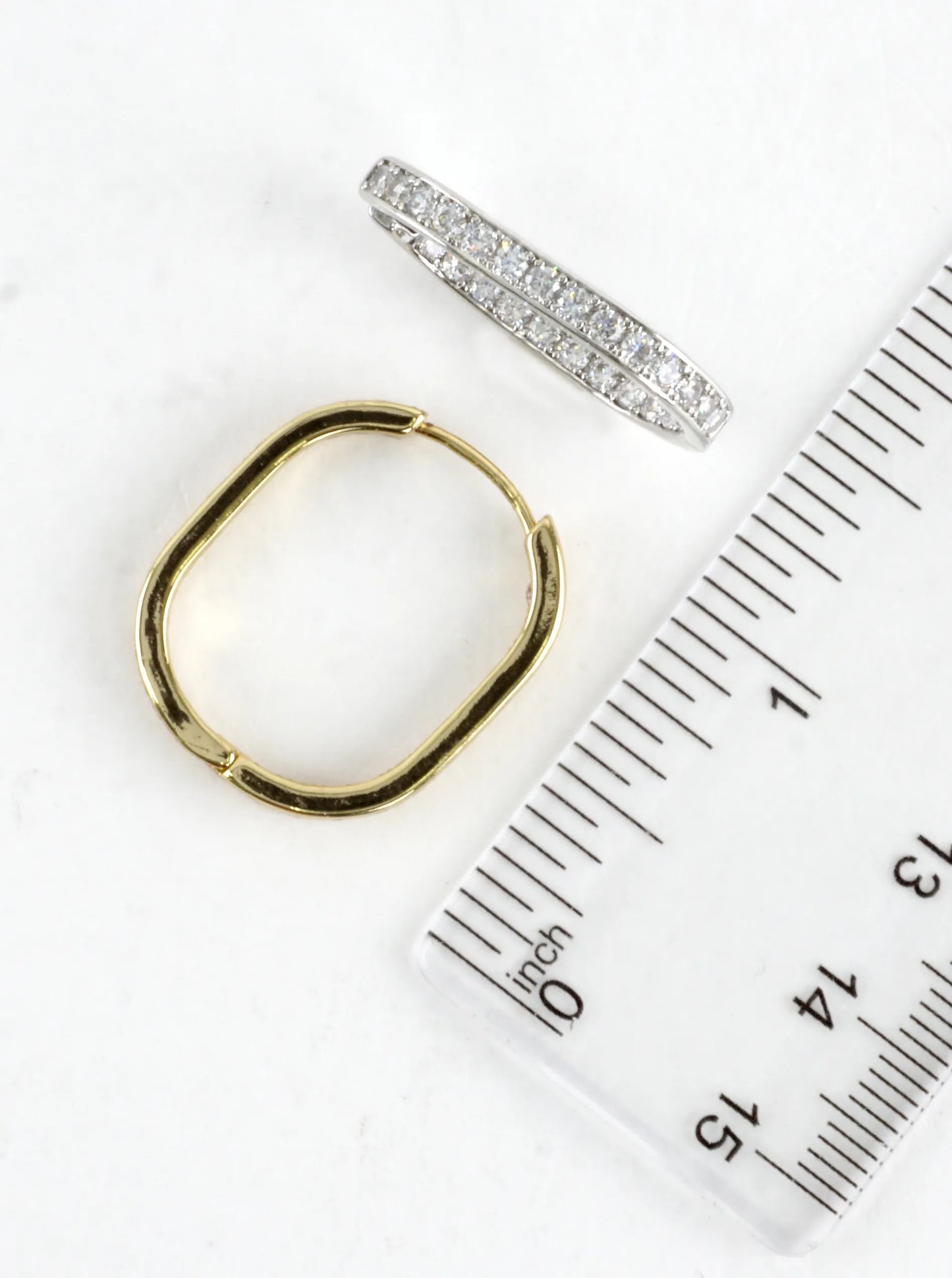 Inner Outer CZ Pave Bar Huggie Hoop Earrings