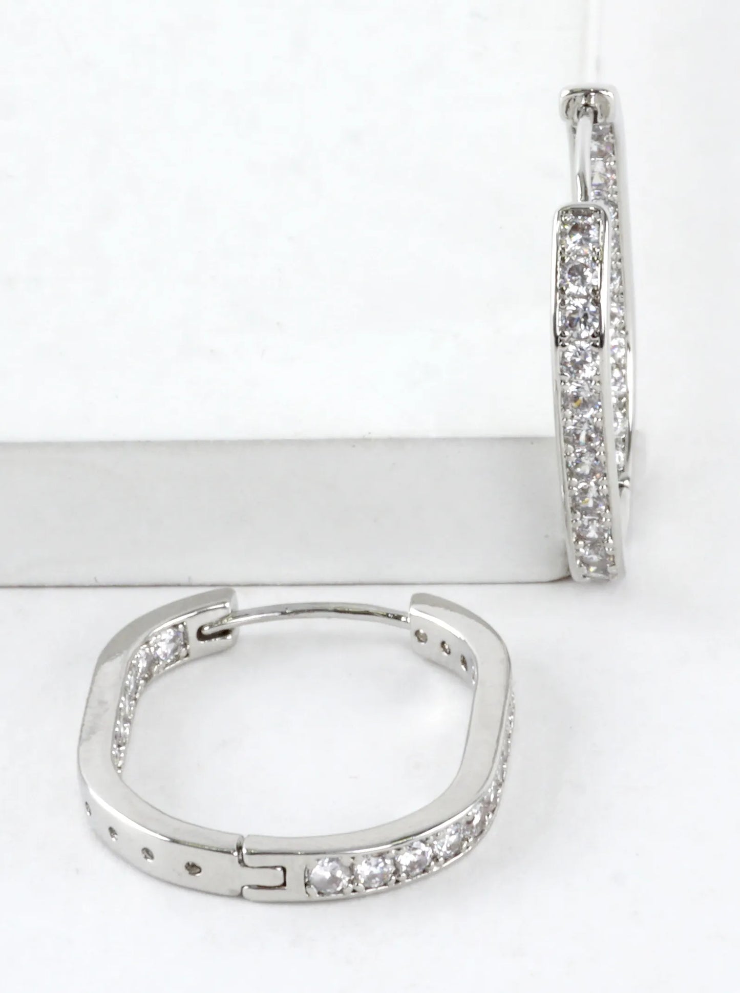 Inner Outer CZ Pave Bar Huggie Hoop Earrings