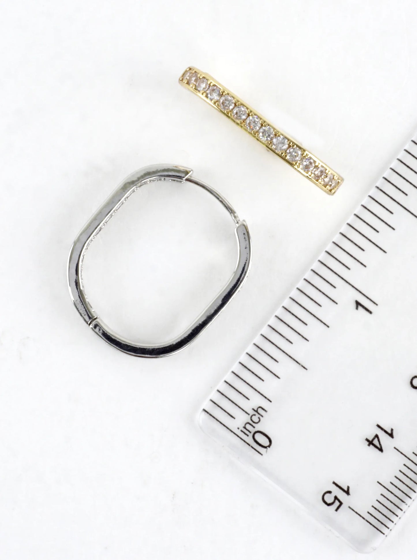 Inner Outer CZ Pave Bar Huggie Hoop Earrings