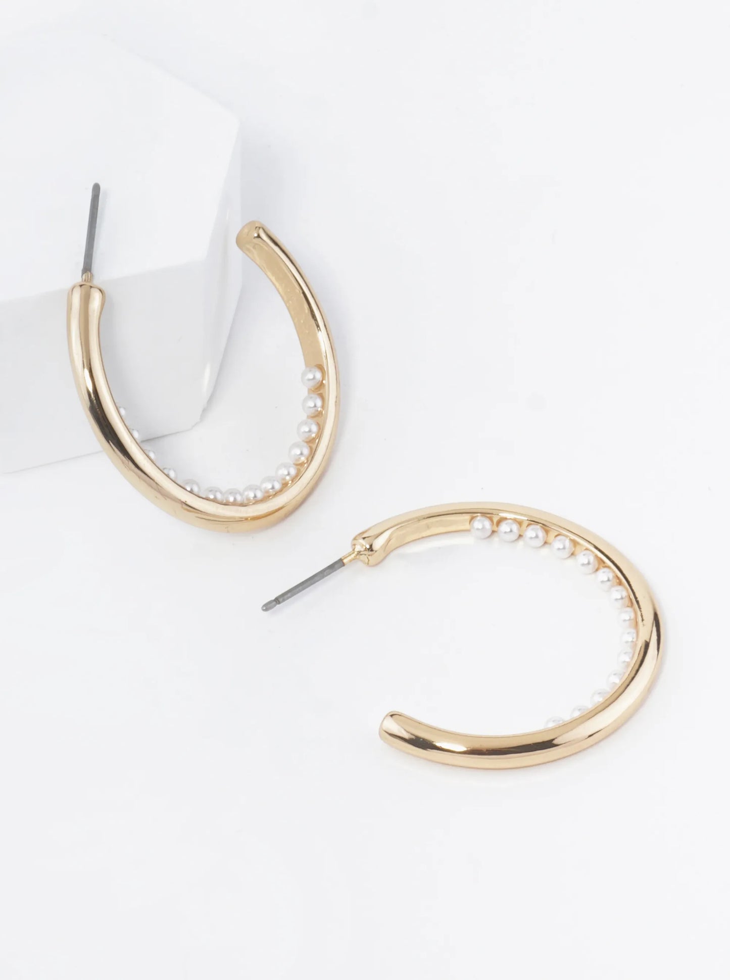 Inner Pearl Beaded 30mm Open Hoop Earrings