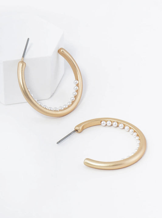 Inner Pearl Beaded 30mm Open Hoop Earrings