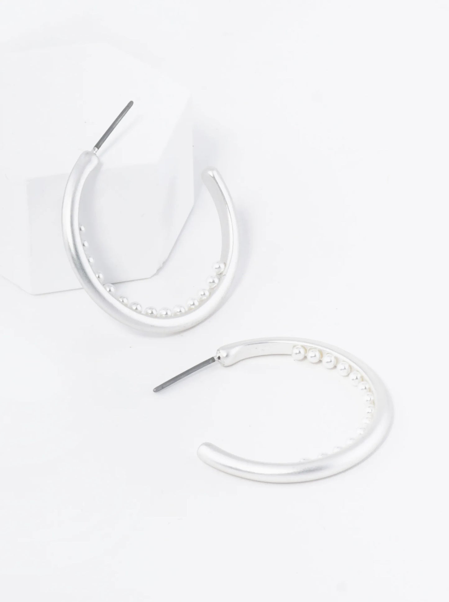 Inner Pearl Beaded 30mm Open Hoop Earrings