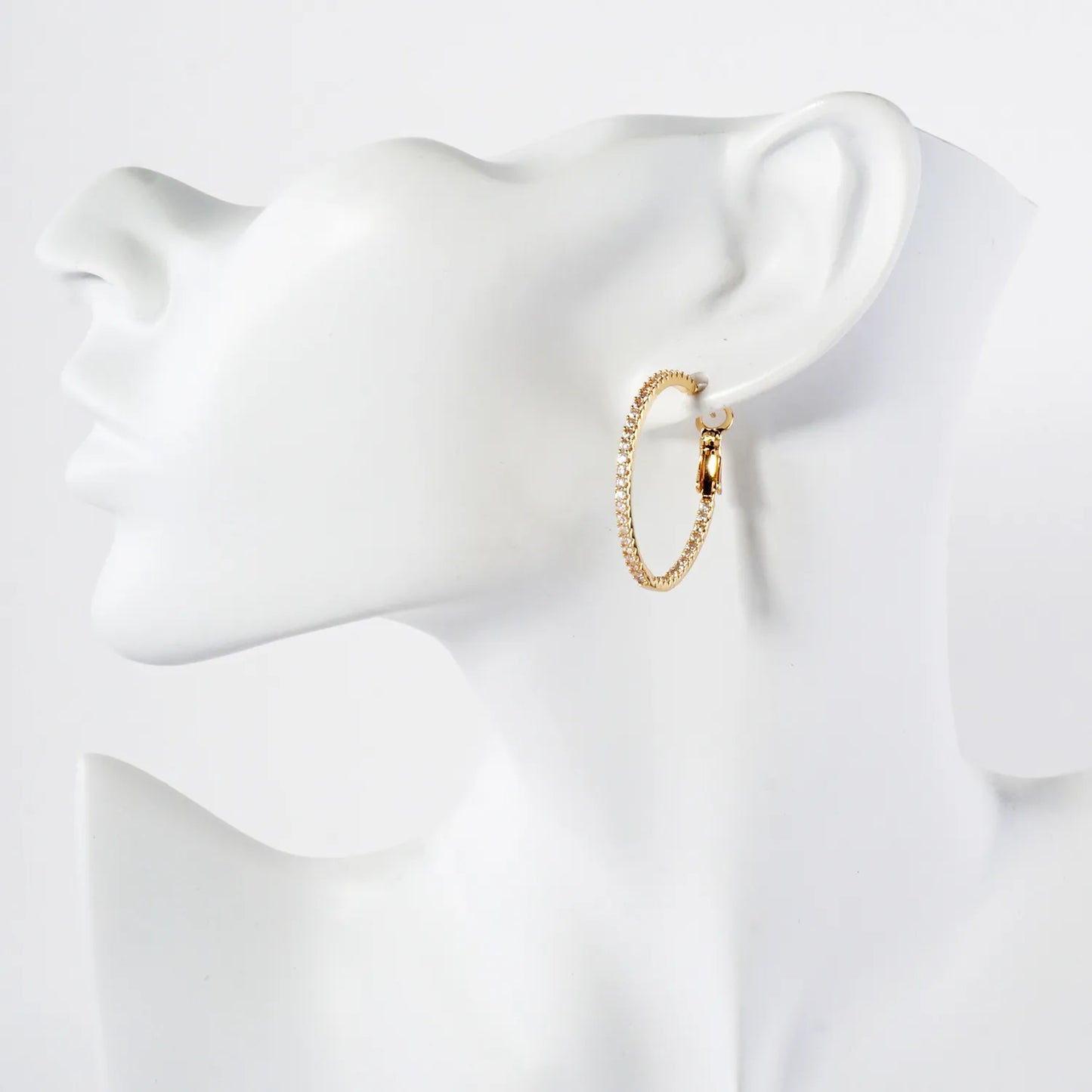 Inside-Out Pave-Set Cubic-Zirconia Gold-Dipped Brass 30mm Omega-Back Hoop Earrings
