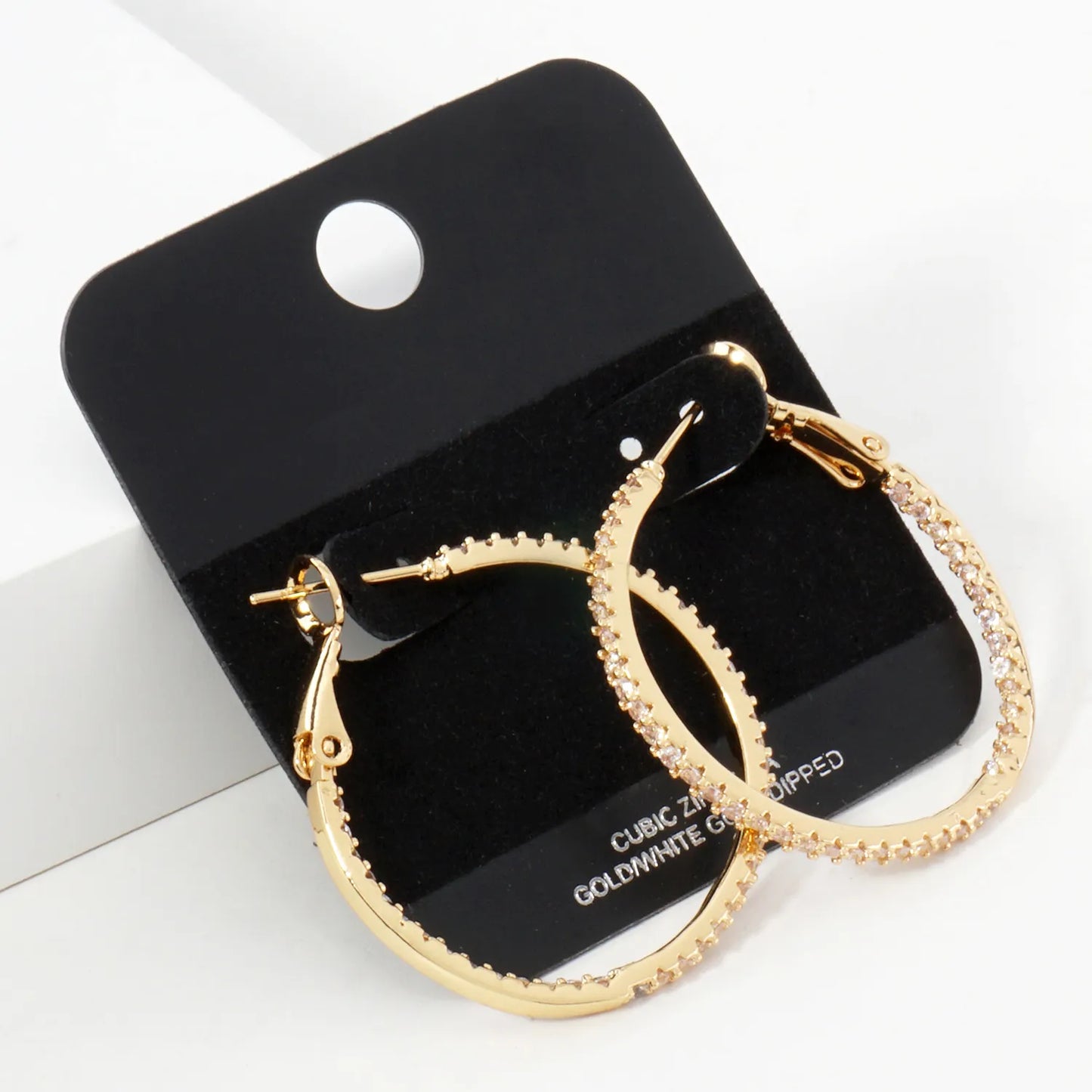 Inside-Out Pave-Set Cubic-Zirconia Gold-Dipped Brass 30mm Omega-Back Hoop Earrings