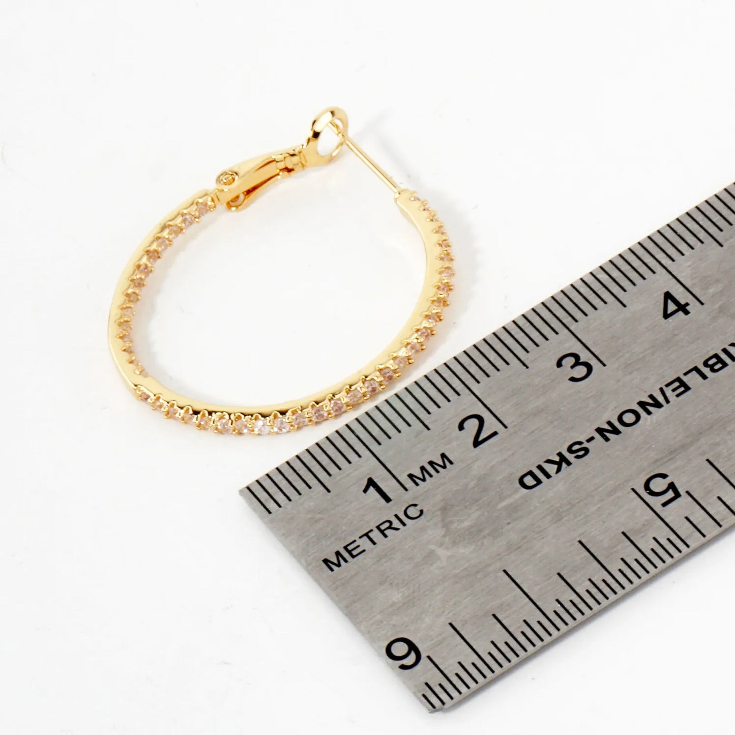 Inside-Out Pave-Set Cubic-Zirconia Gold-Dipped Brass 30mm Omega-Back Hoop Earrings