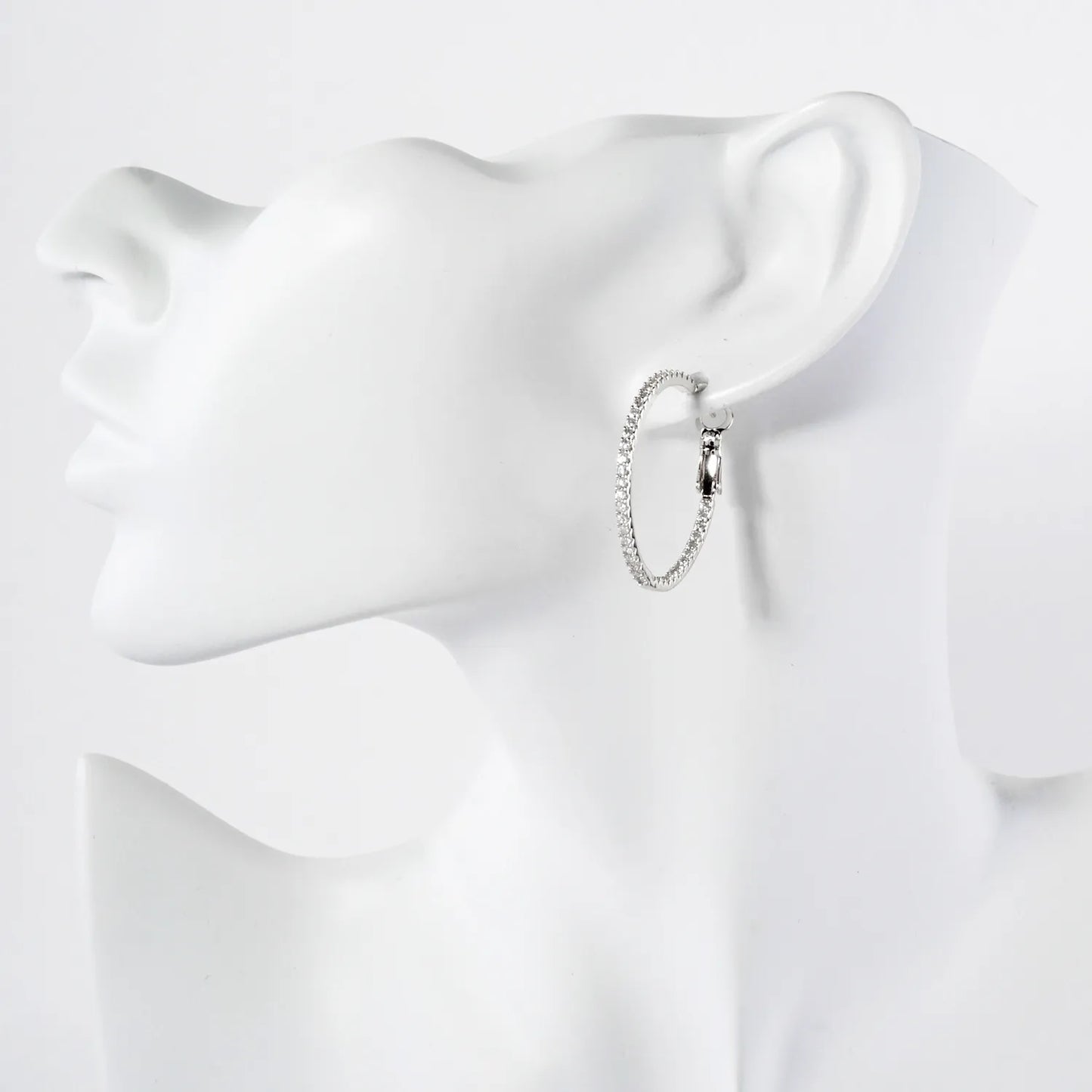Inside-Out Pave-Set Cubic-Zirconia Gold-Dipped Brass 30mm Omega-Back Hoop Earrings