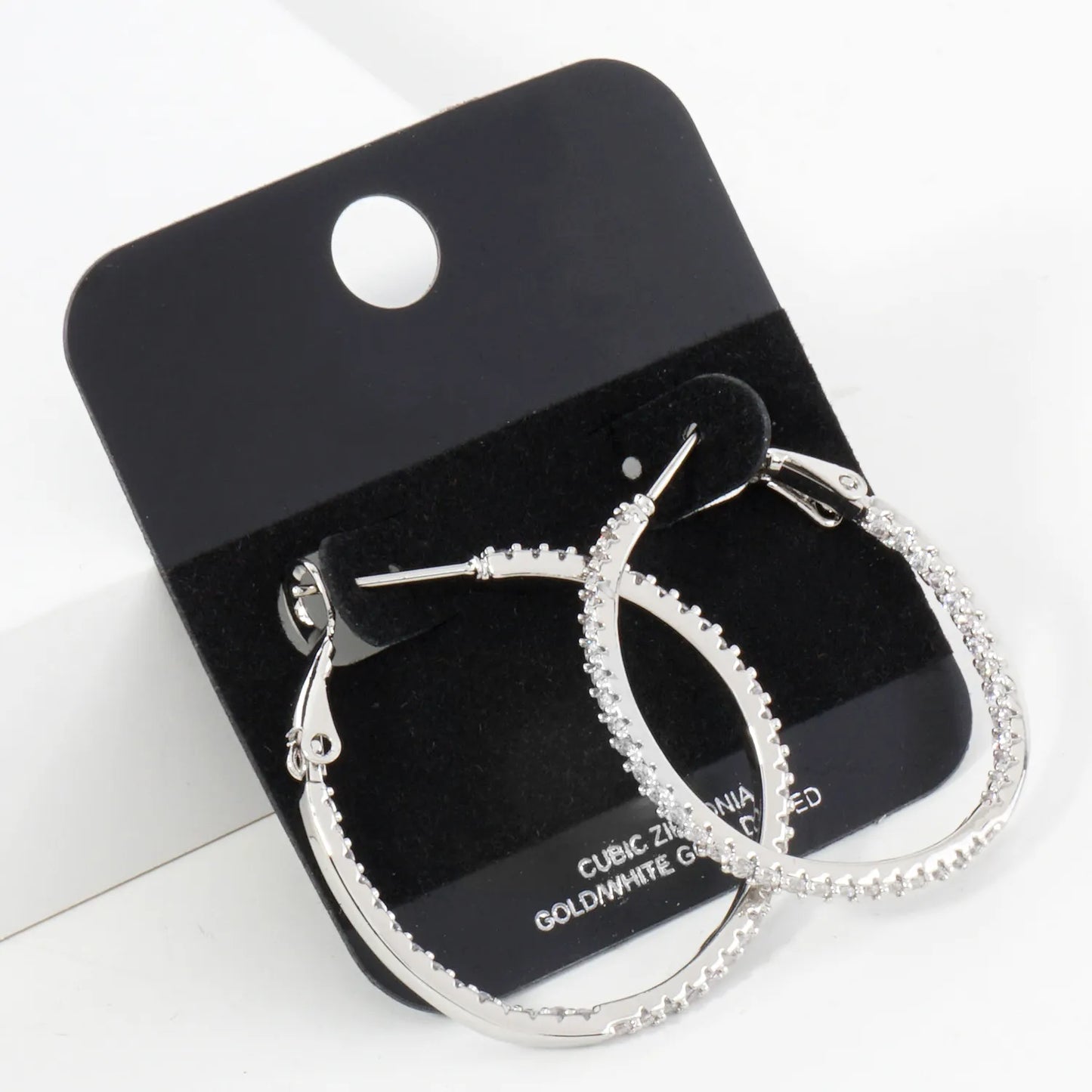 Inside-Out Pave-Set Cubic-Zirconia Gold-Dipped Brass 30mm Omega-Back Hoop Earrings