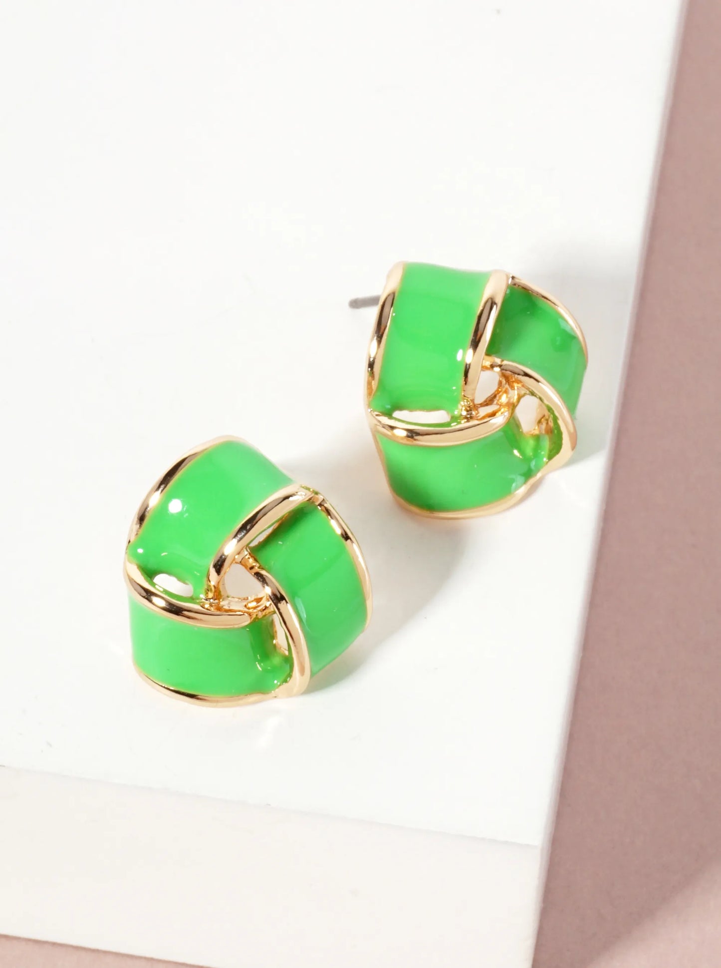 Interlinked Triangular 16mm Enamel Stud Earrings