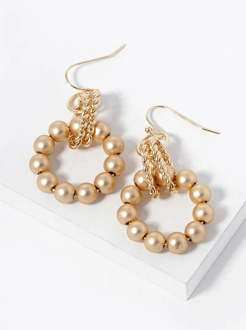 Interlocking Metallic Beaded Circle Drop Earrings