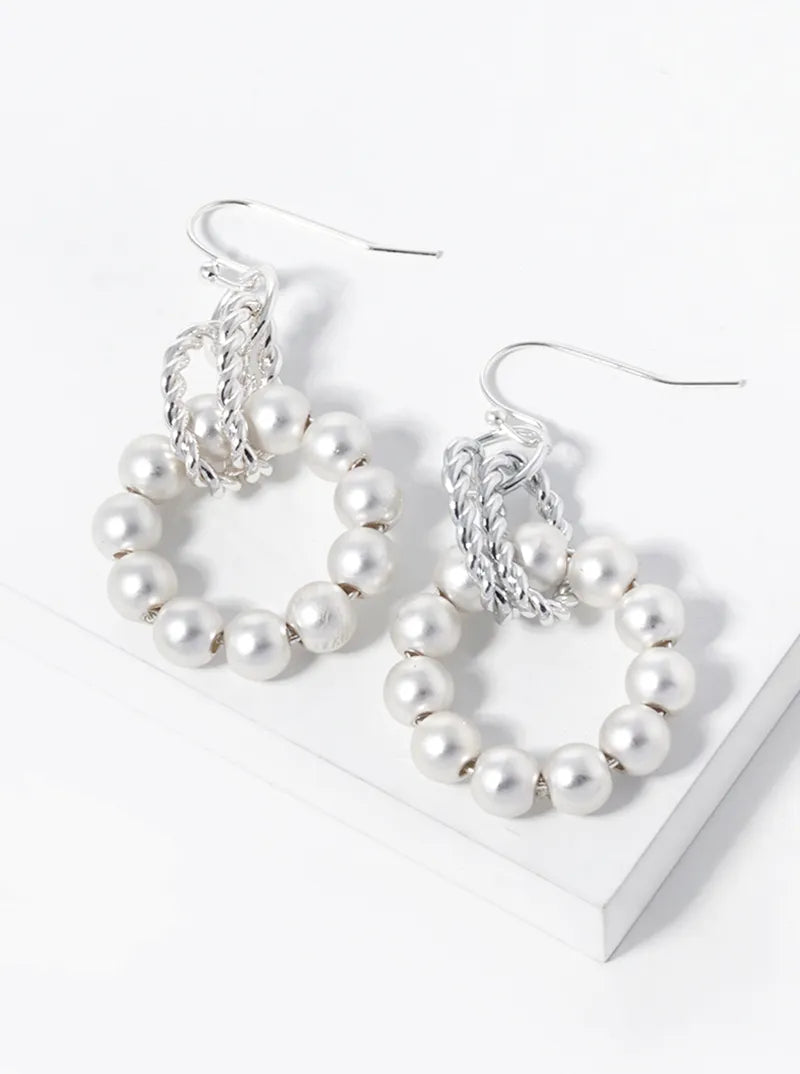 Interlocking Metallic Beaded Circle Drop Earrings