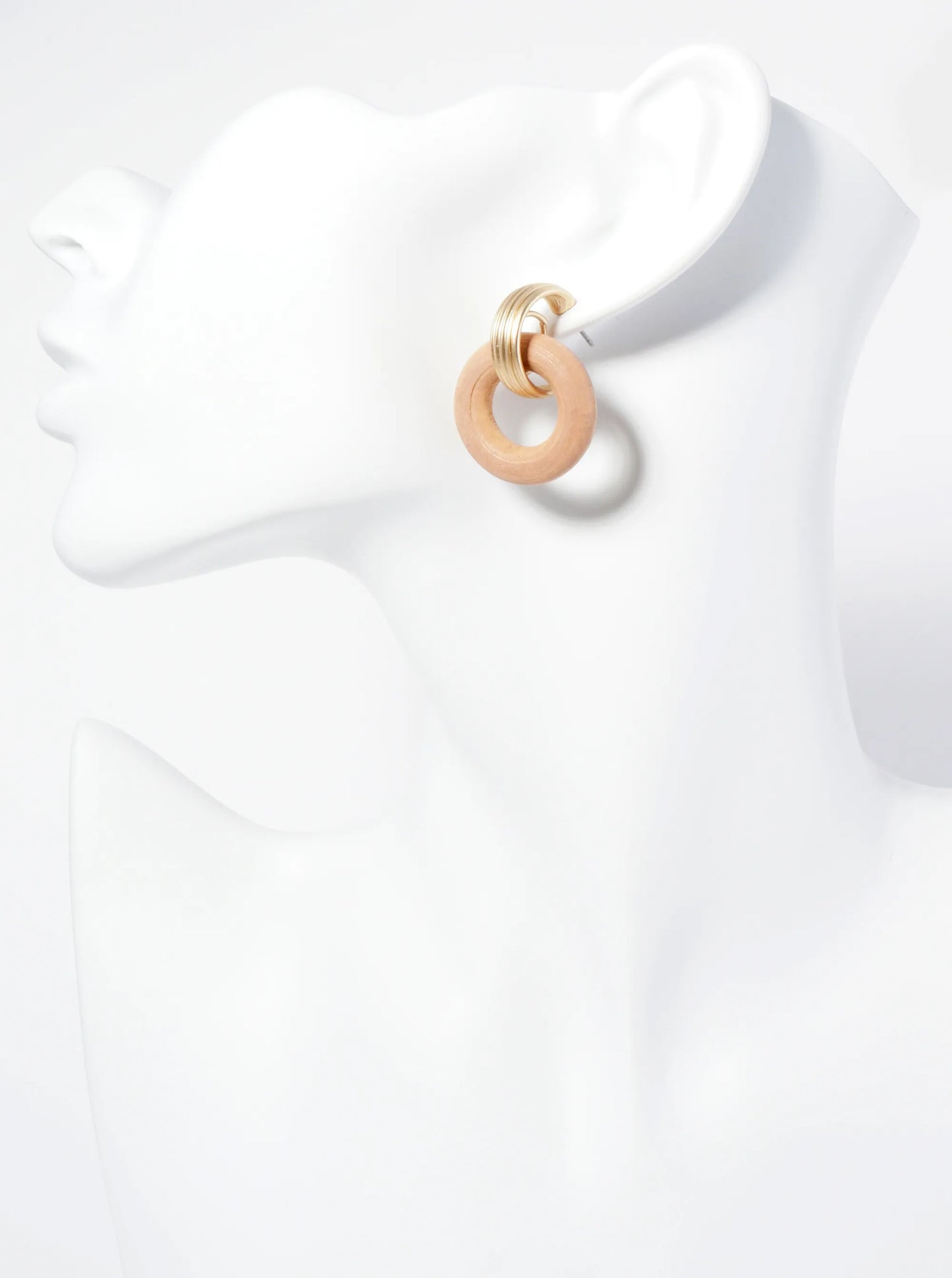 Interlocking Mute Tone Wooden Metal Circles Dangle Post Earrings