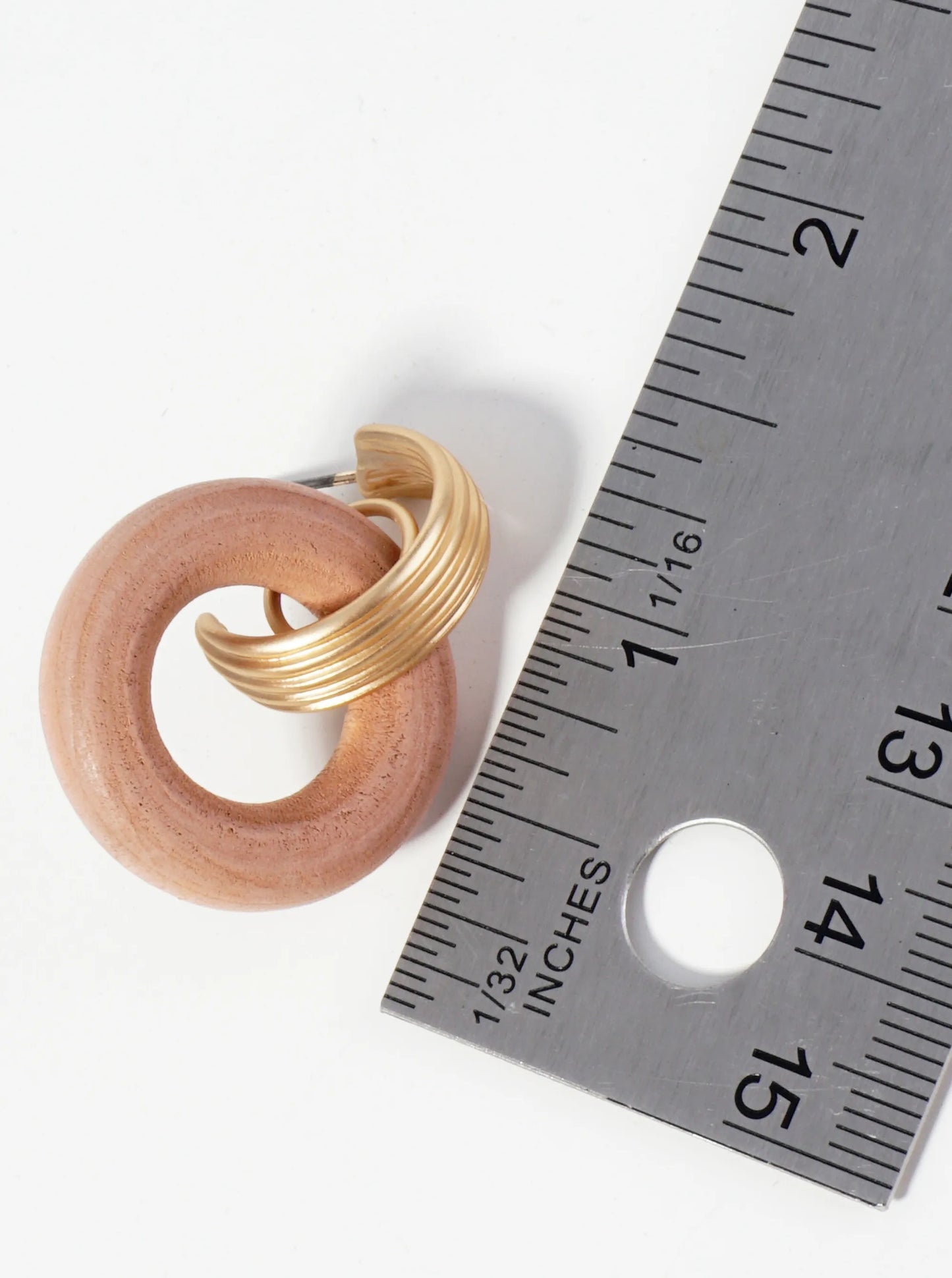 Interlocking Mute Tone Wooden Metal Circles Dangle Post Earrings