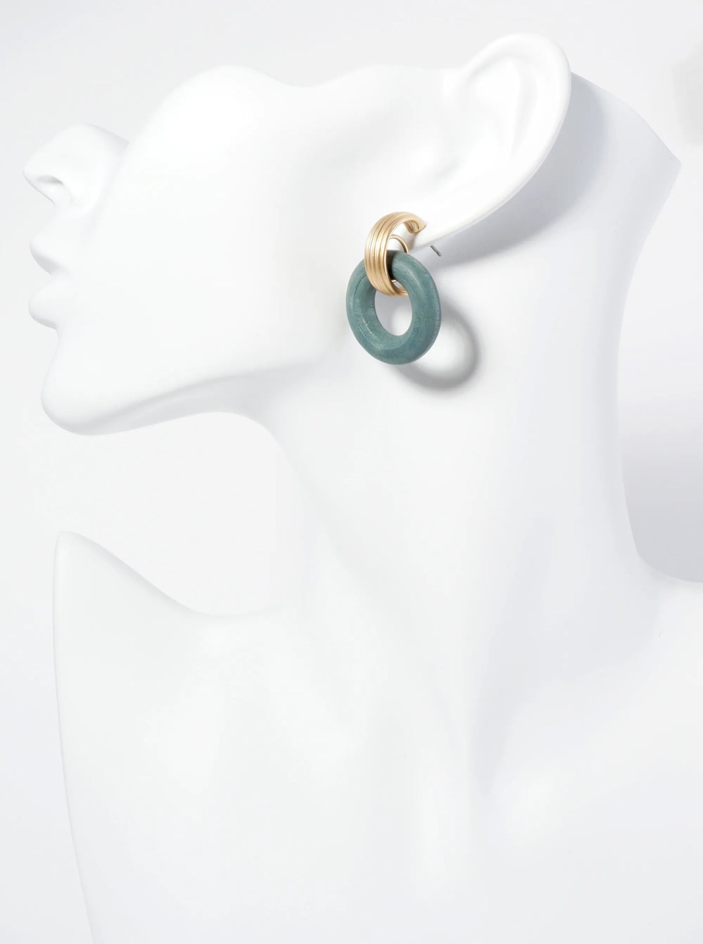 Interlocking Mute Tone Wooden Metal Circles Dangle Post Earrings
