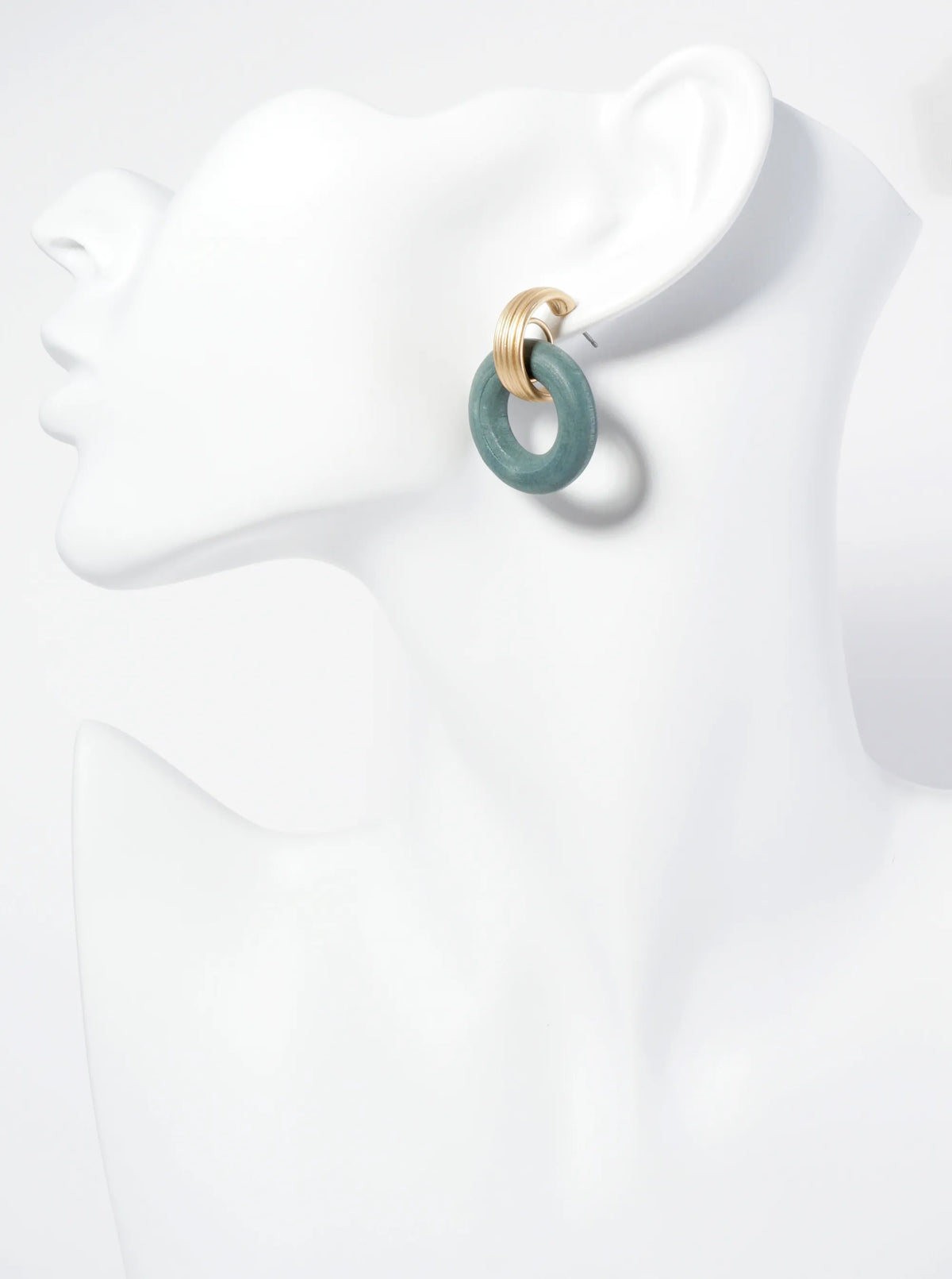 Interlocking Mute Tone Wooden Metal Circles Dangle Post Earrings