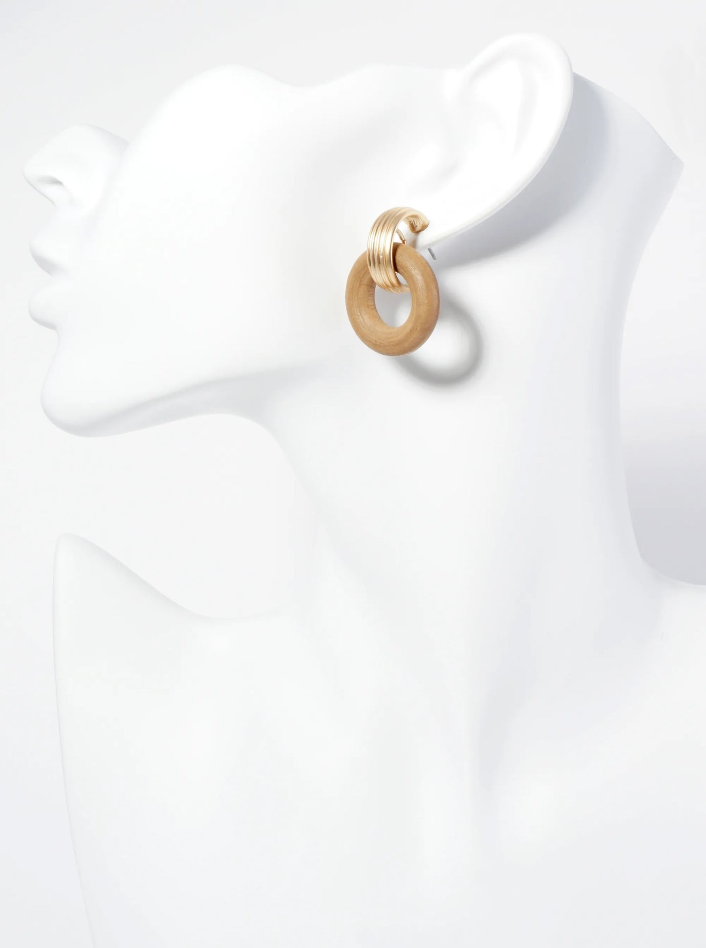 Interlocking Mute Tone Wooden Metal Circles Dangle Post Earrings