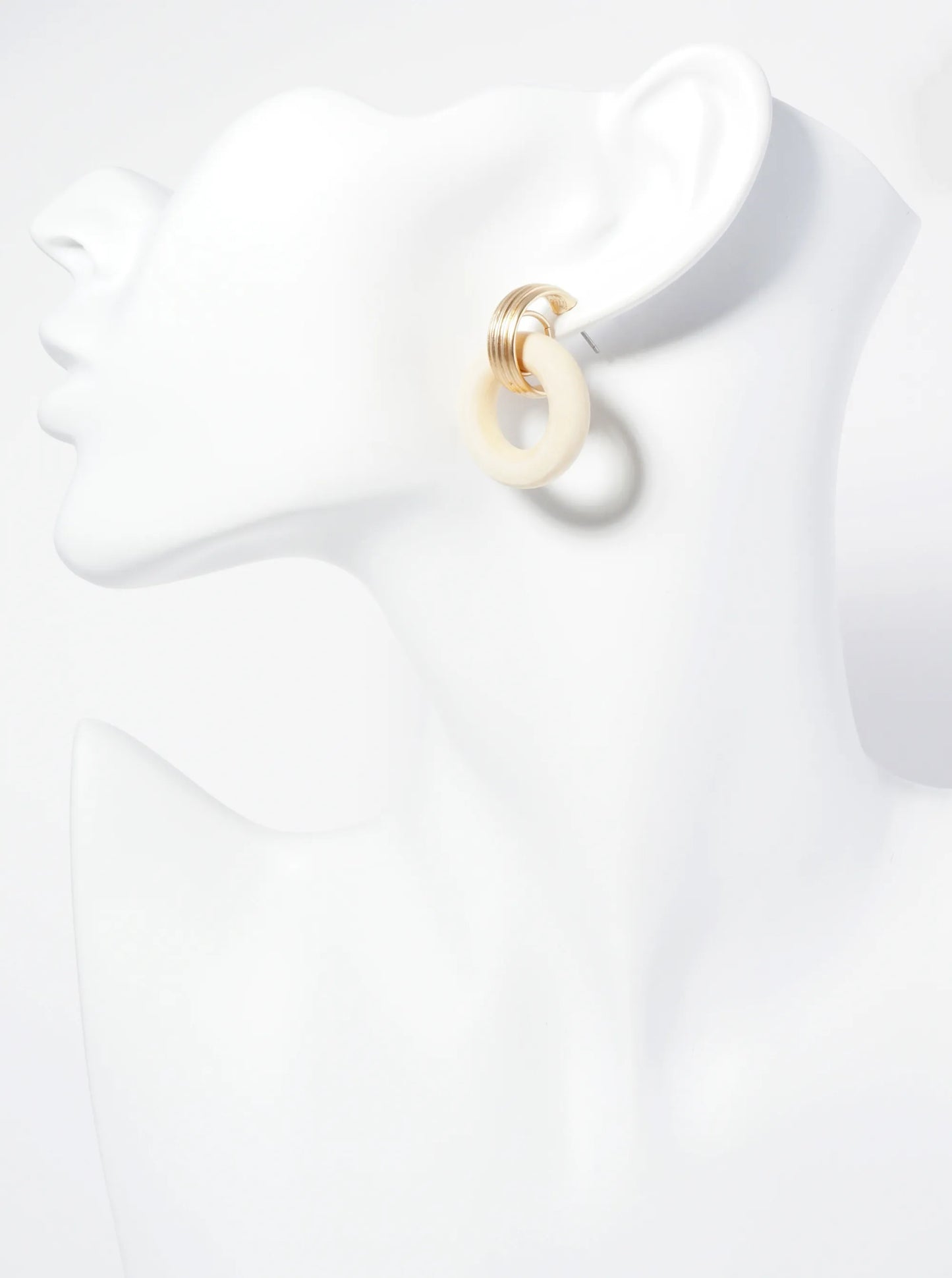 Interlocking Mute Tone Wooden Metal Circles Dangle Post Earrings