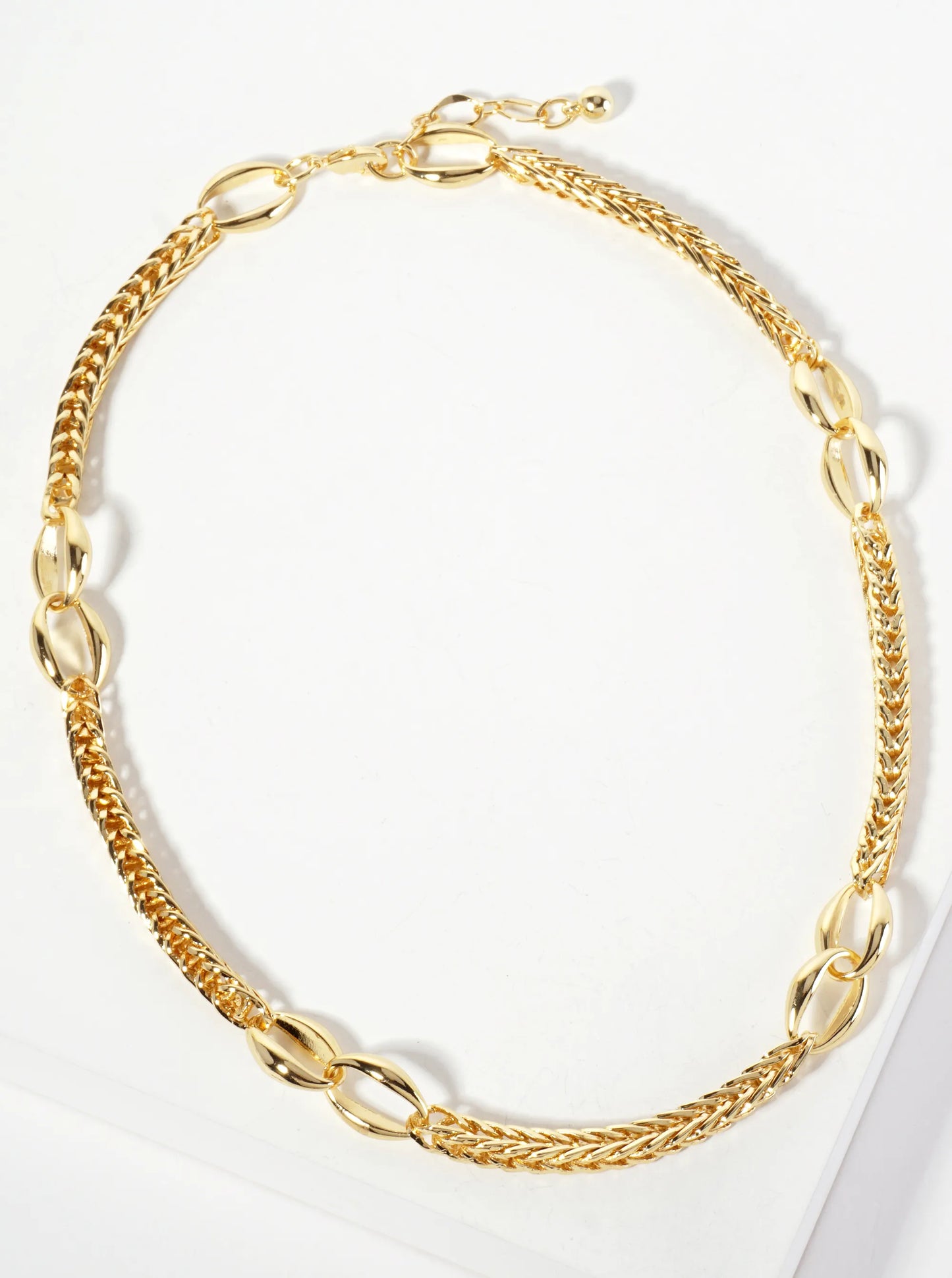 Interlocking Oval-Chain Accents 18K-Gold-Dipped 5mm Wheat-Chain Necklace