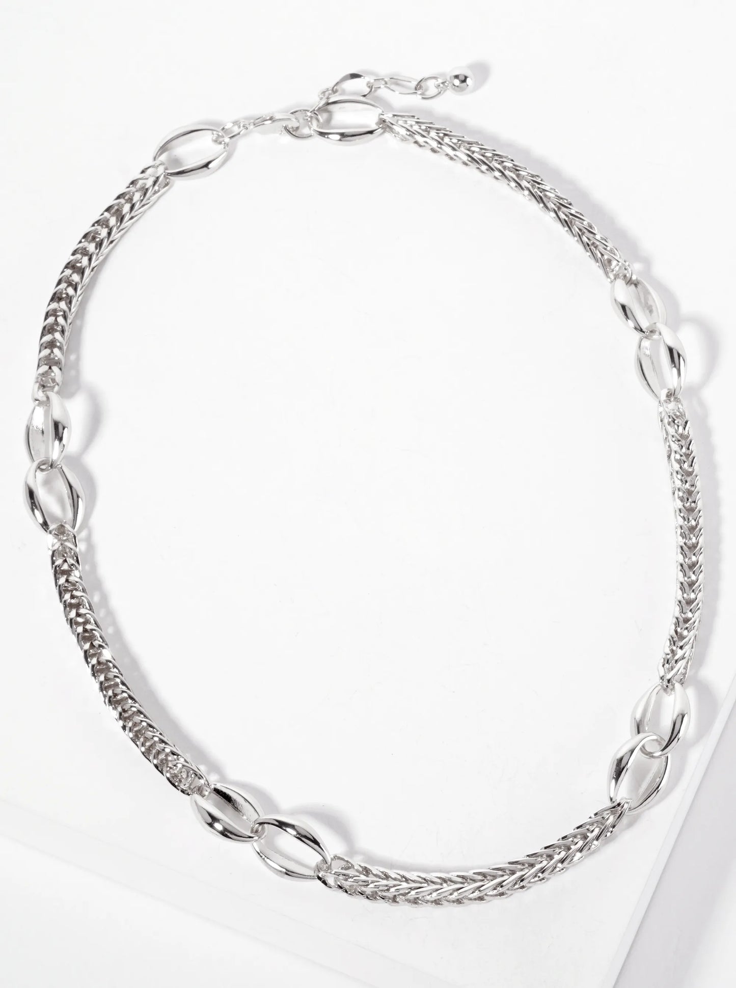 Interlocking Oval-Chain Accents 18K-Gold-Dipped 5mm Wheat-Chain Necklace