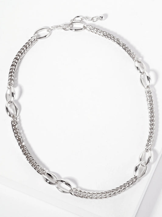 Interlocking Oval-Chain Accents 18K-Gold-Dipped 5mm Wheat-Chain Necklace