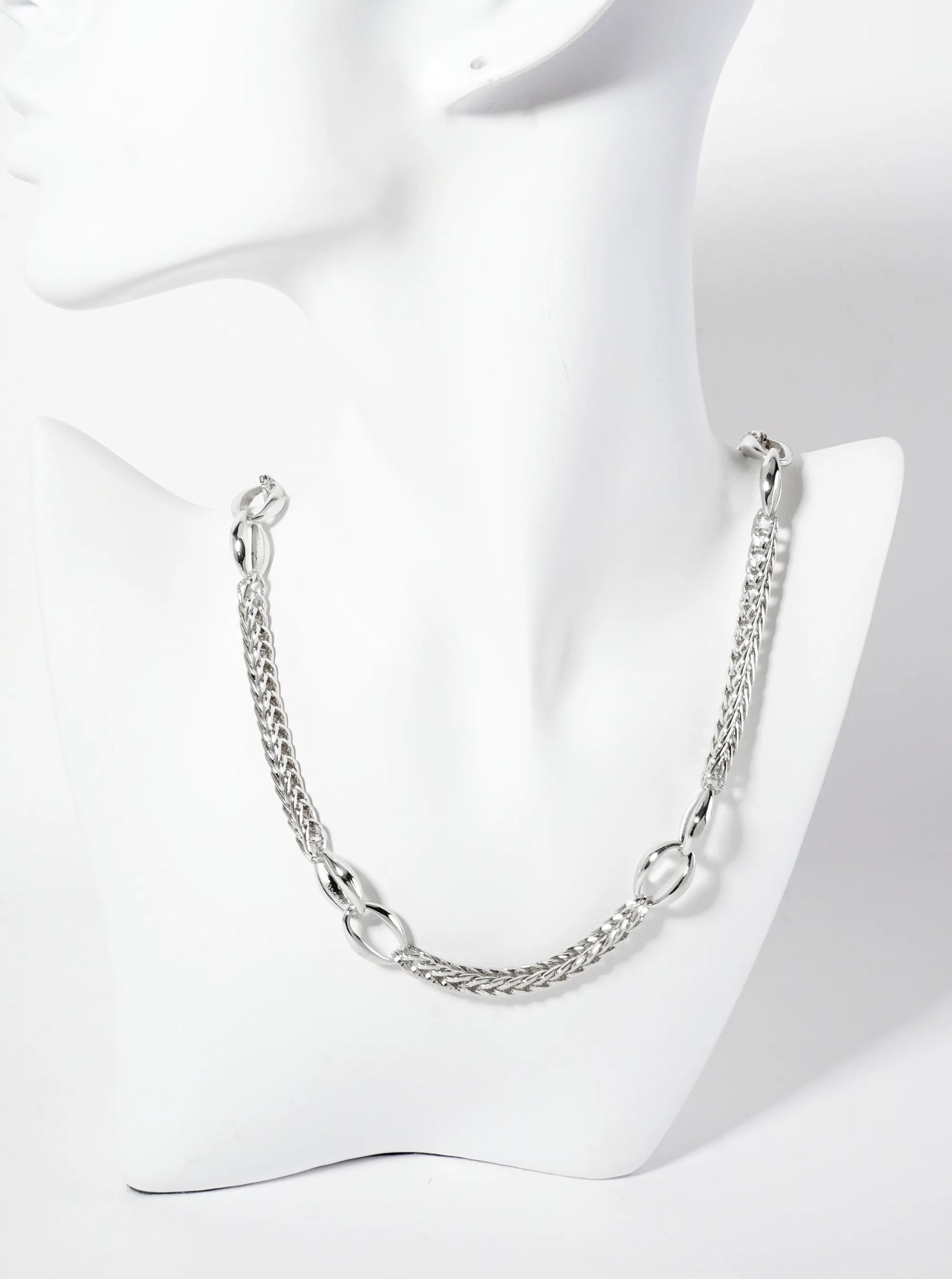 Interlocking Oval-Chain Accents 18K-Gold-Dipped 5mm Wheat-Chain Necklace