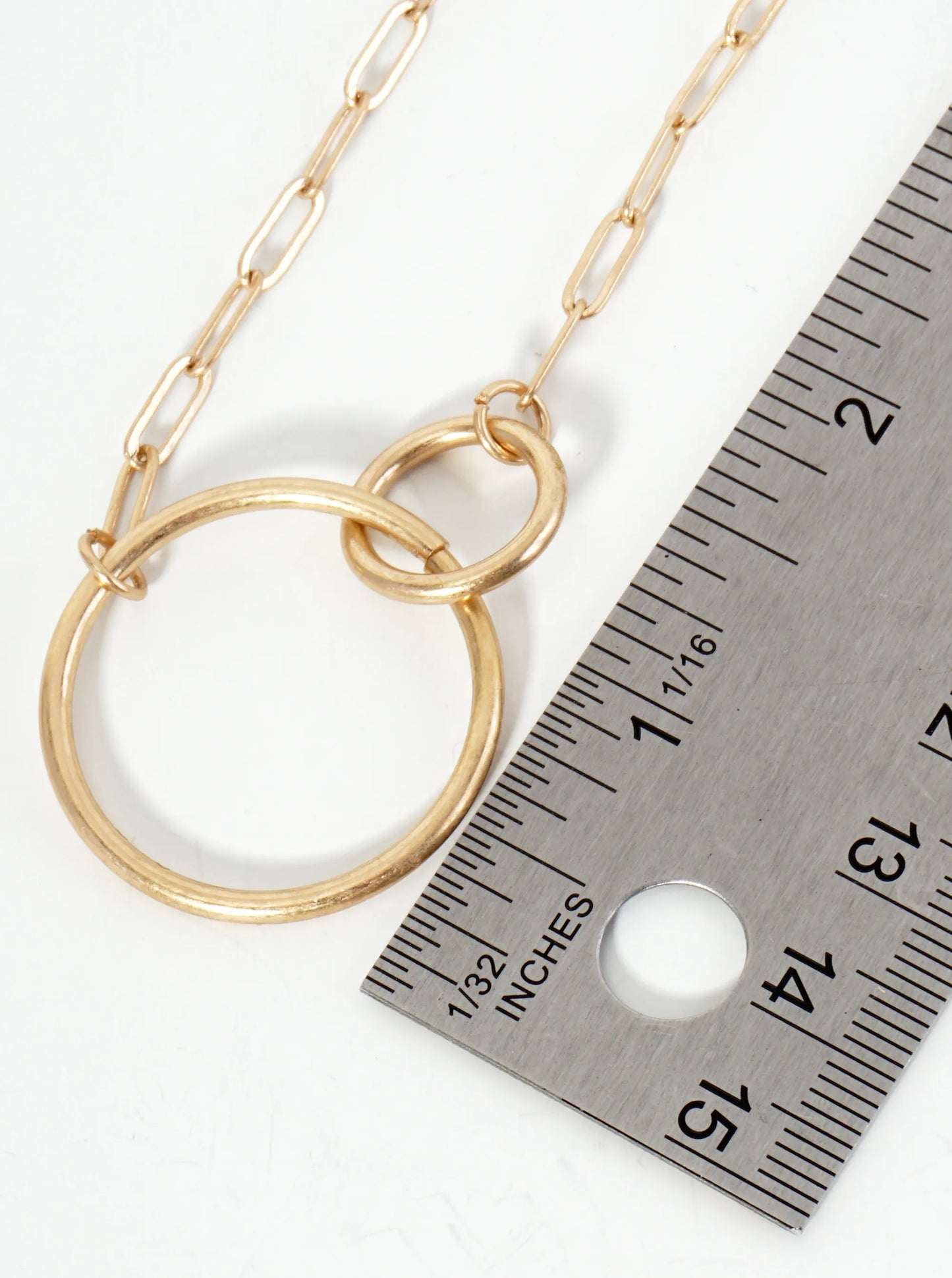 Interlocking Two Circles Pendant Multi Chain Necklace