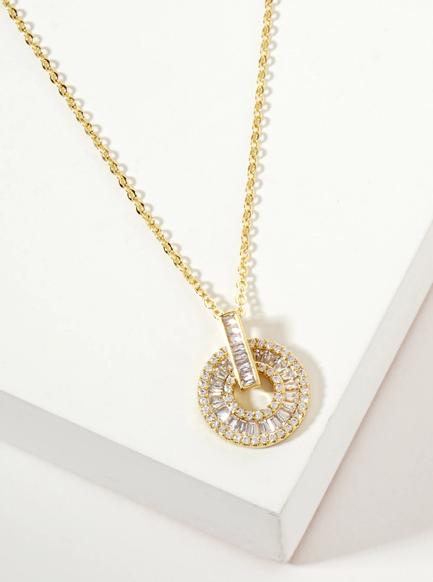 Intricate Pave-Set Cubic-Zirconia Door-Knocker Pendant 18K-Gold-Dipped Brass Necklace