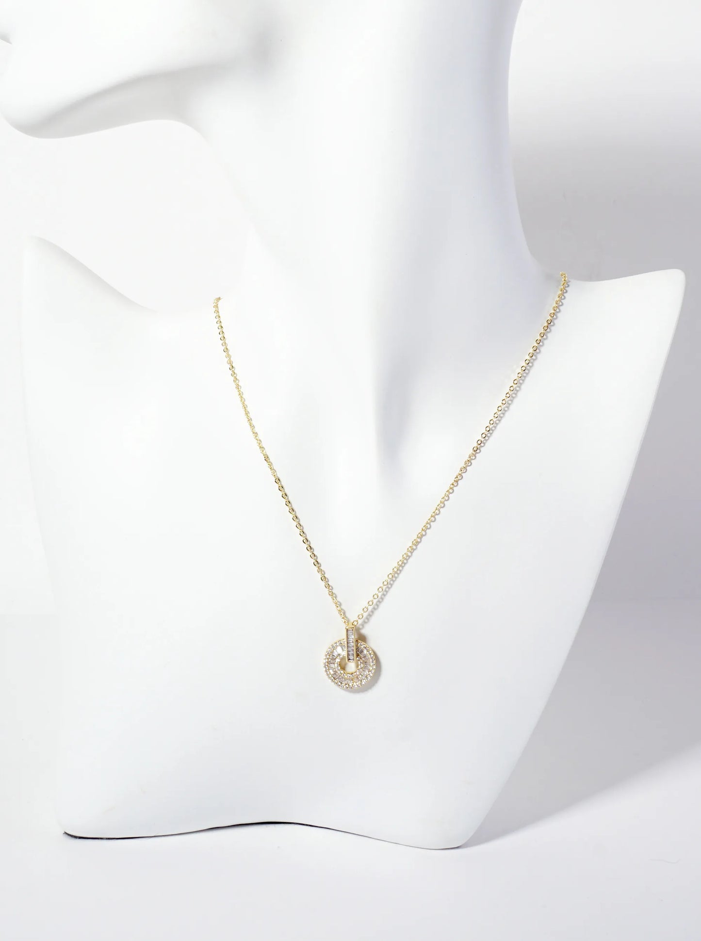 Intricate Pave-Set Cubic-Zirconia Door-Knocker Pendant 18K-Gold-Dipped Brass Necklace
