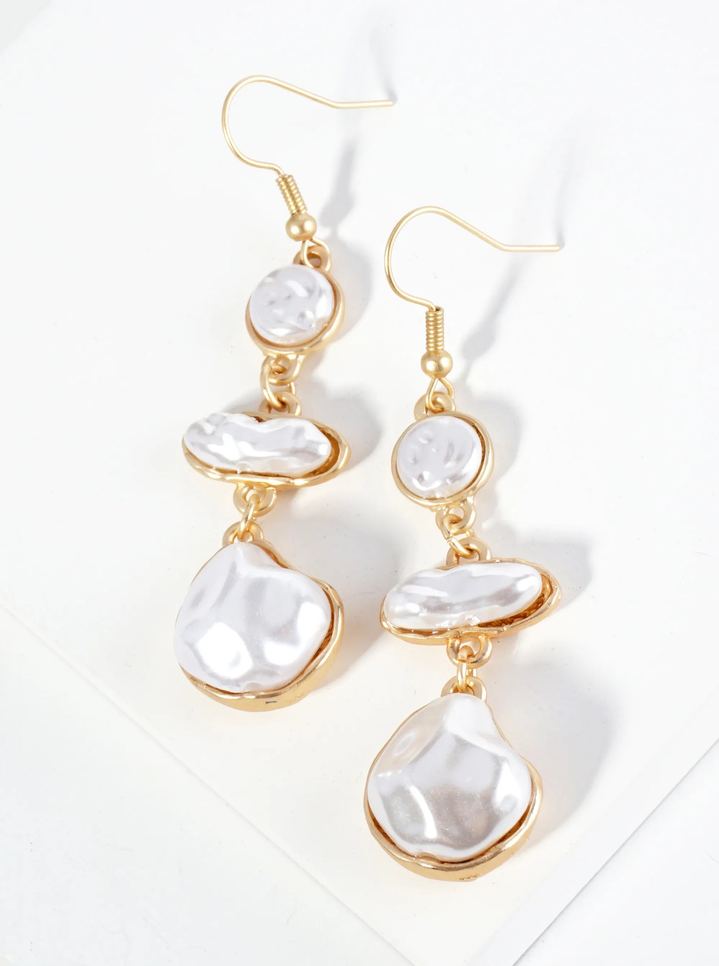 Irregular Shape Three Pearls Drop Dangle Earrings