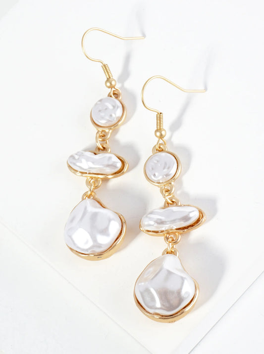 Irregular Shape Three Pearls Drop Dangle Earrings