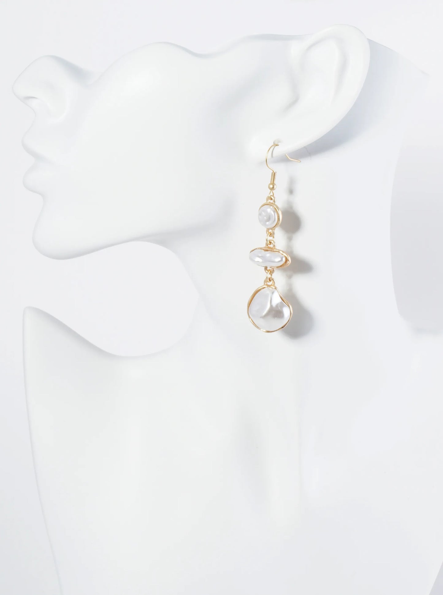 Irregular Shape Three Pearls Drop Dangle Earrings
