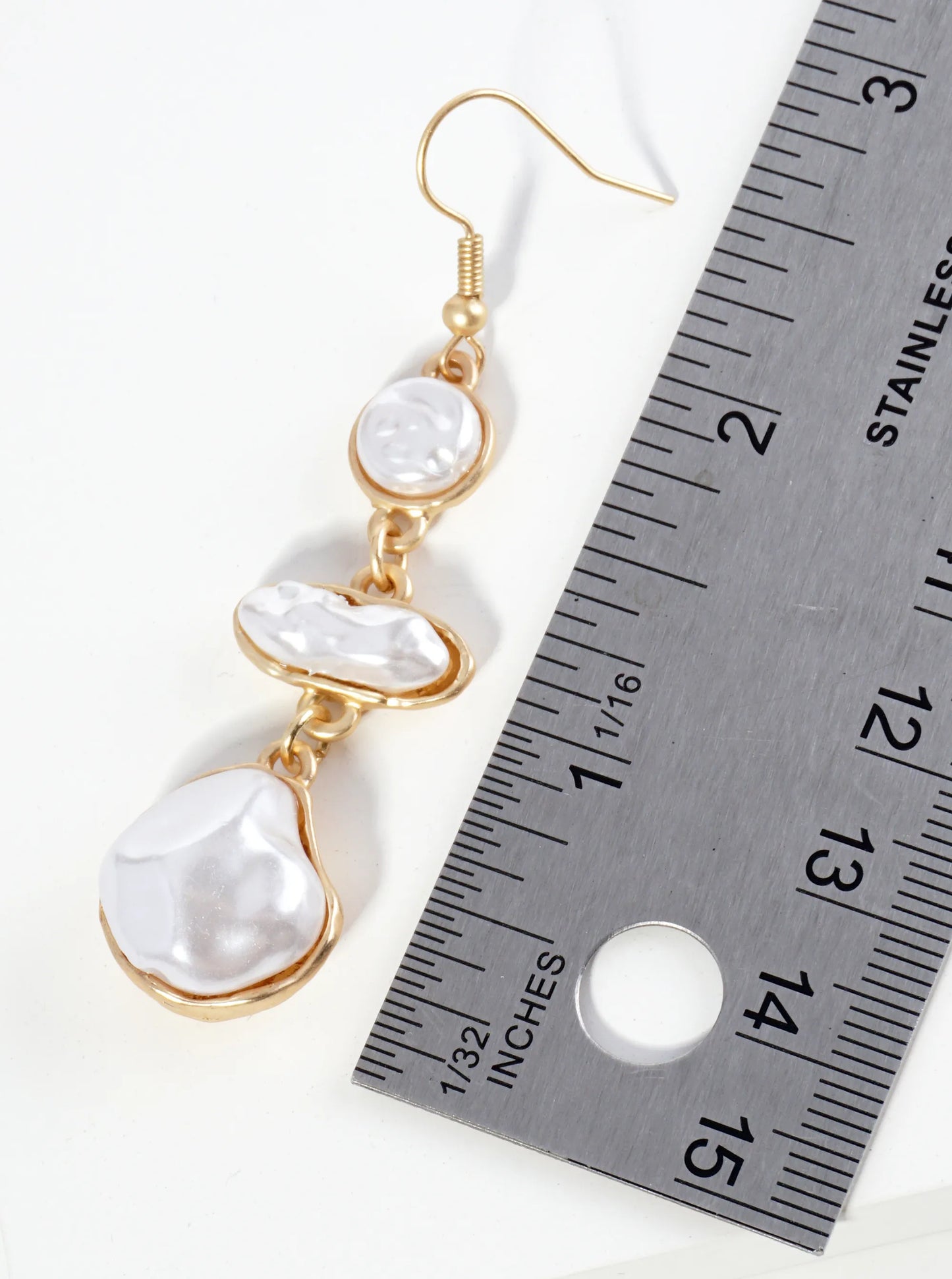 Irregular Shape Three Pearls Drop Dangle Earrings