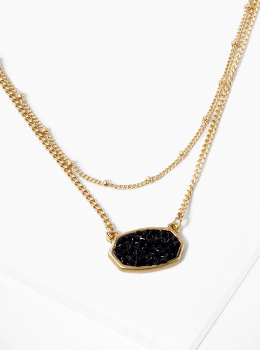Irregular Stone Pave Pendant Dual Layered Necklace