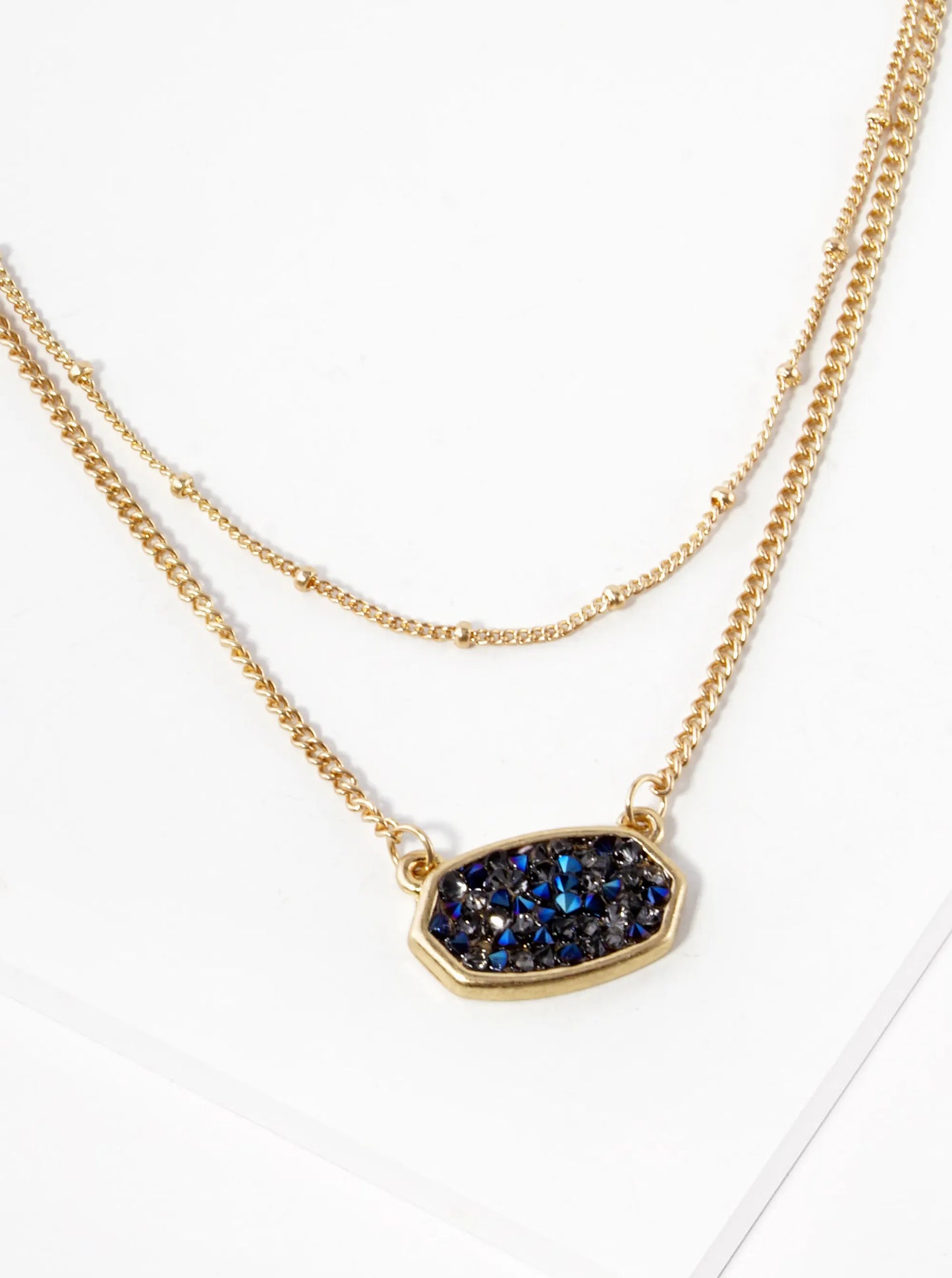 Irregular Stone Pave Pendant Dual Layered Necklace
