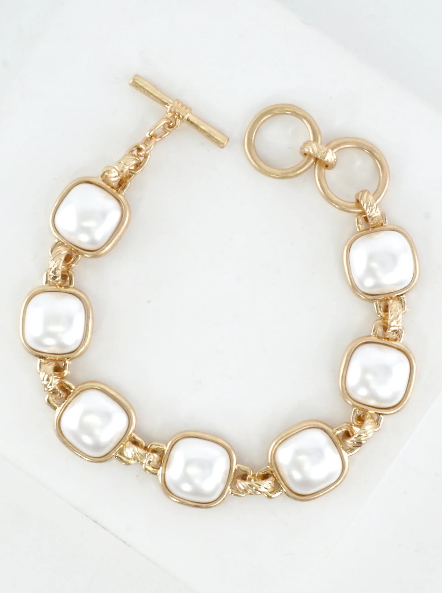 Pearlized Rectangle Chain Bracelet