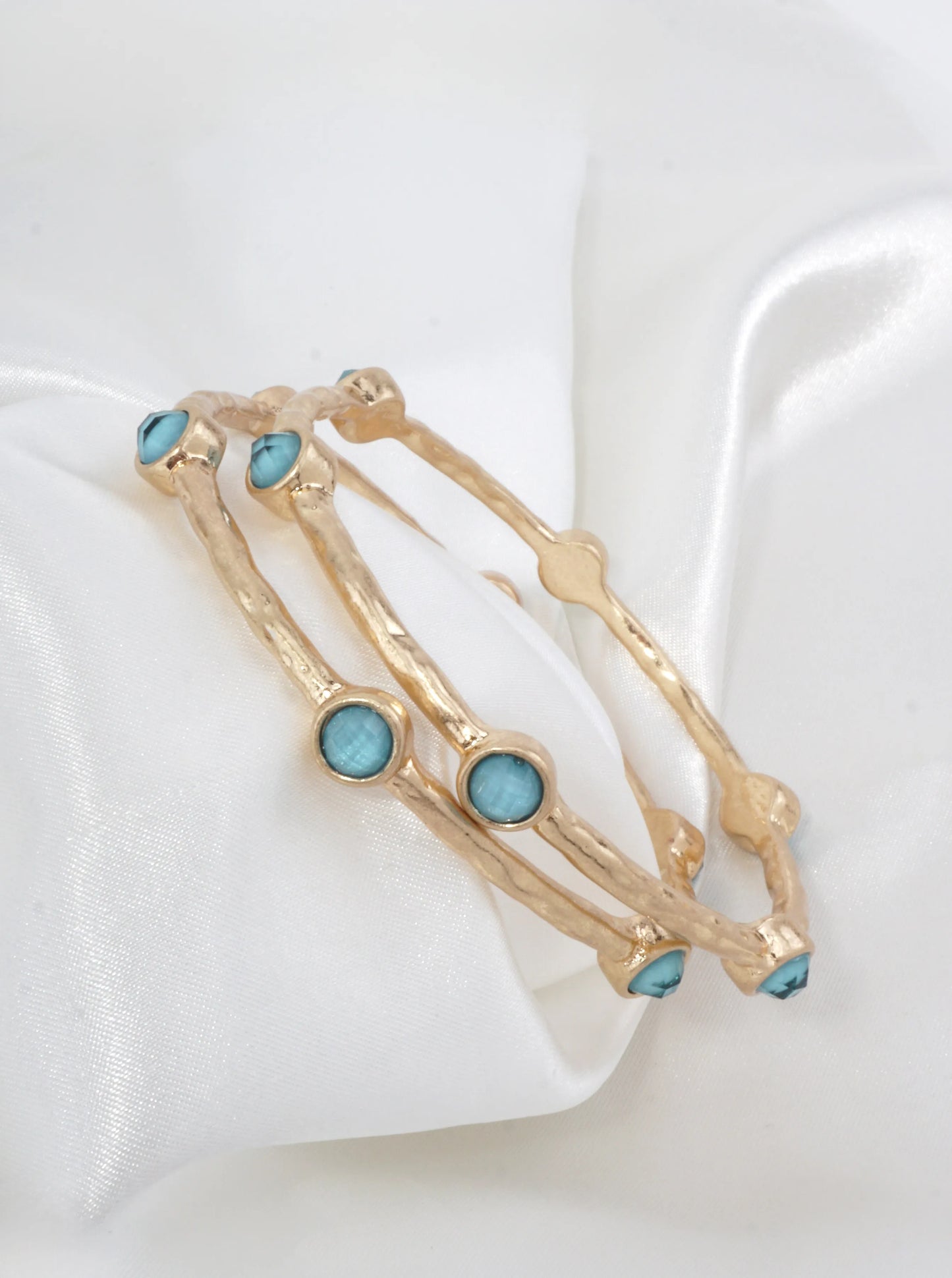 Hammered Stone Accented Bangle Bracelet