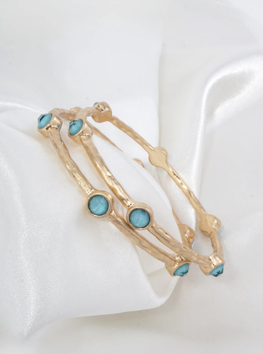 Hammered Stone Accented Bangle Bracelet