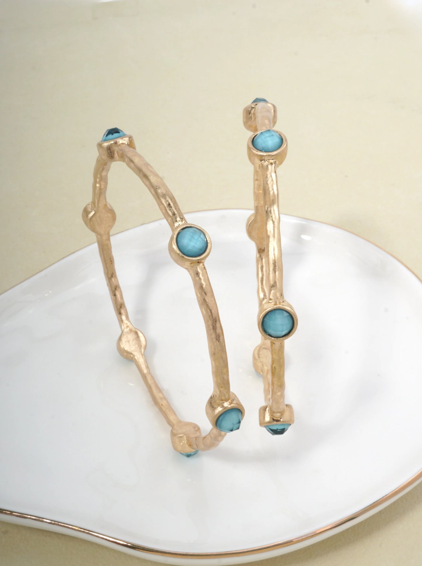 Hammered Stone Accented Bangle Bracelet