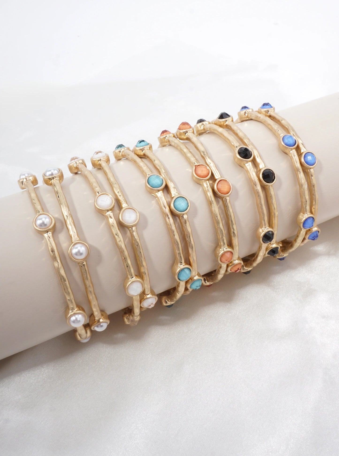 Hammered Stone Accented Bangle Bracelet
