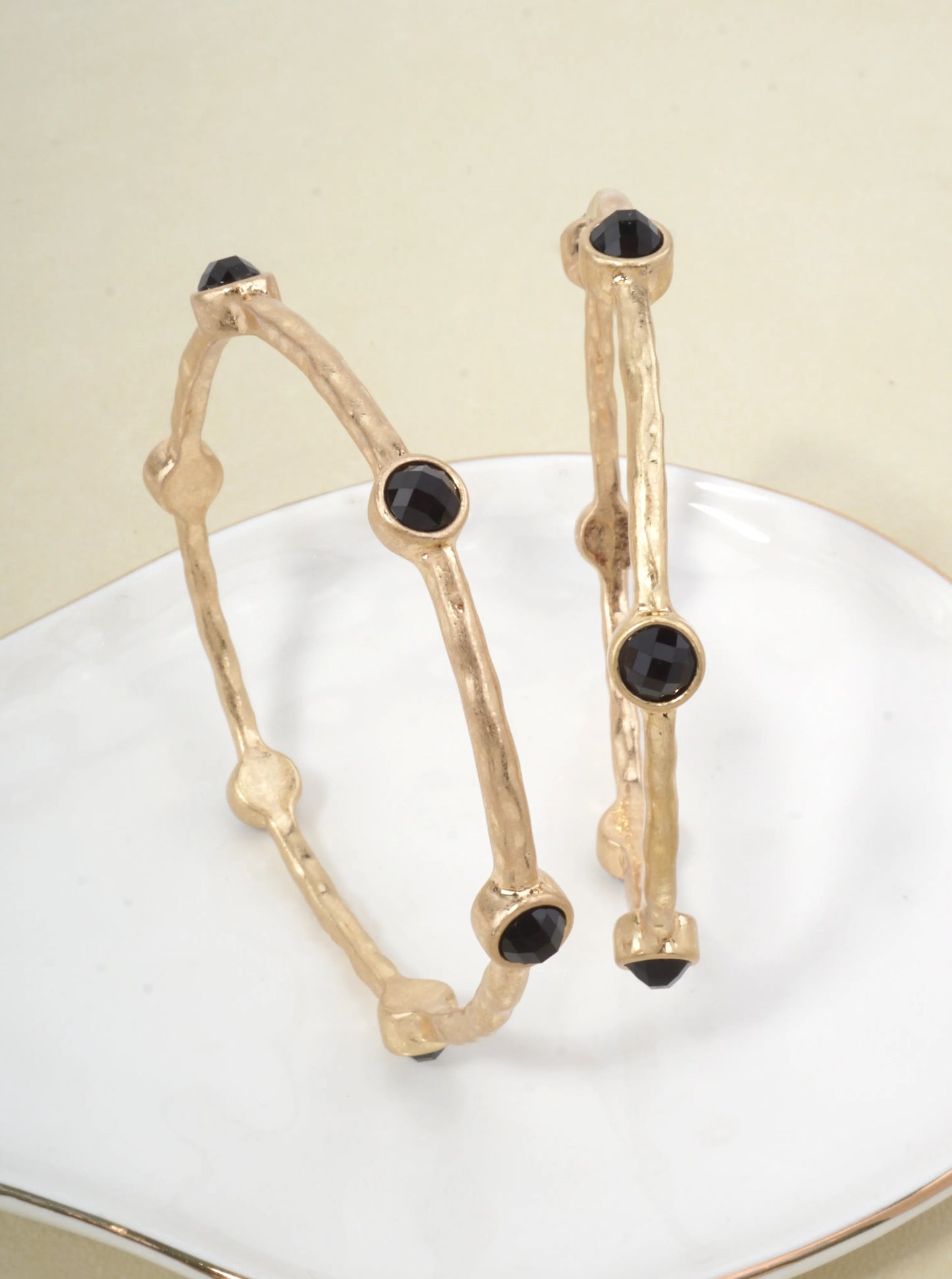 Hammered Stone Accented Bangle Bracelet