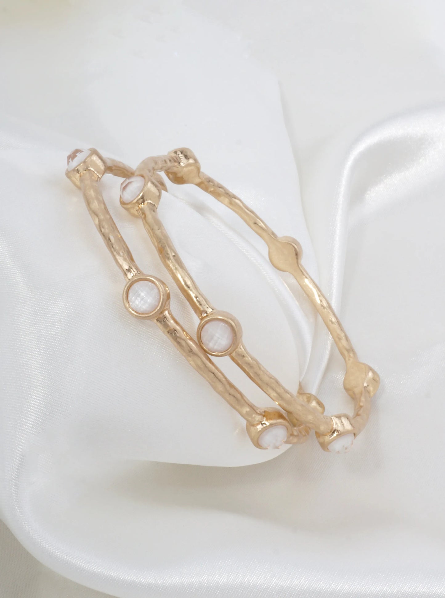 Hammered Stone Accented Bangle Bracelet