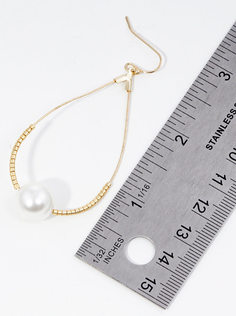 Japanese Seed Bead And Pearl Wire Teardrop Dangle Drop Earrings