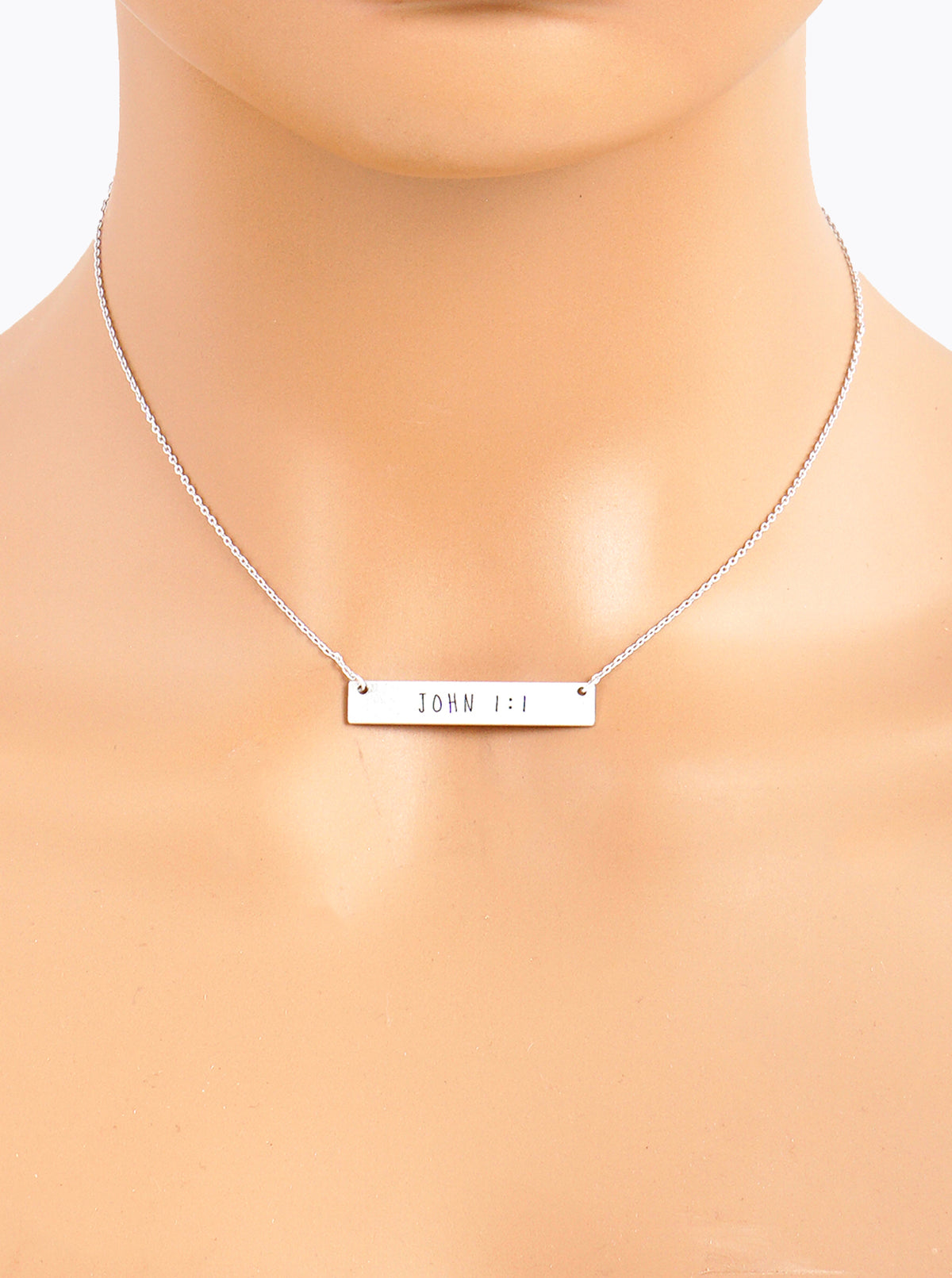 John 1 1 Engraved Horizontal Bar Pendant Necklace
