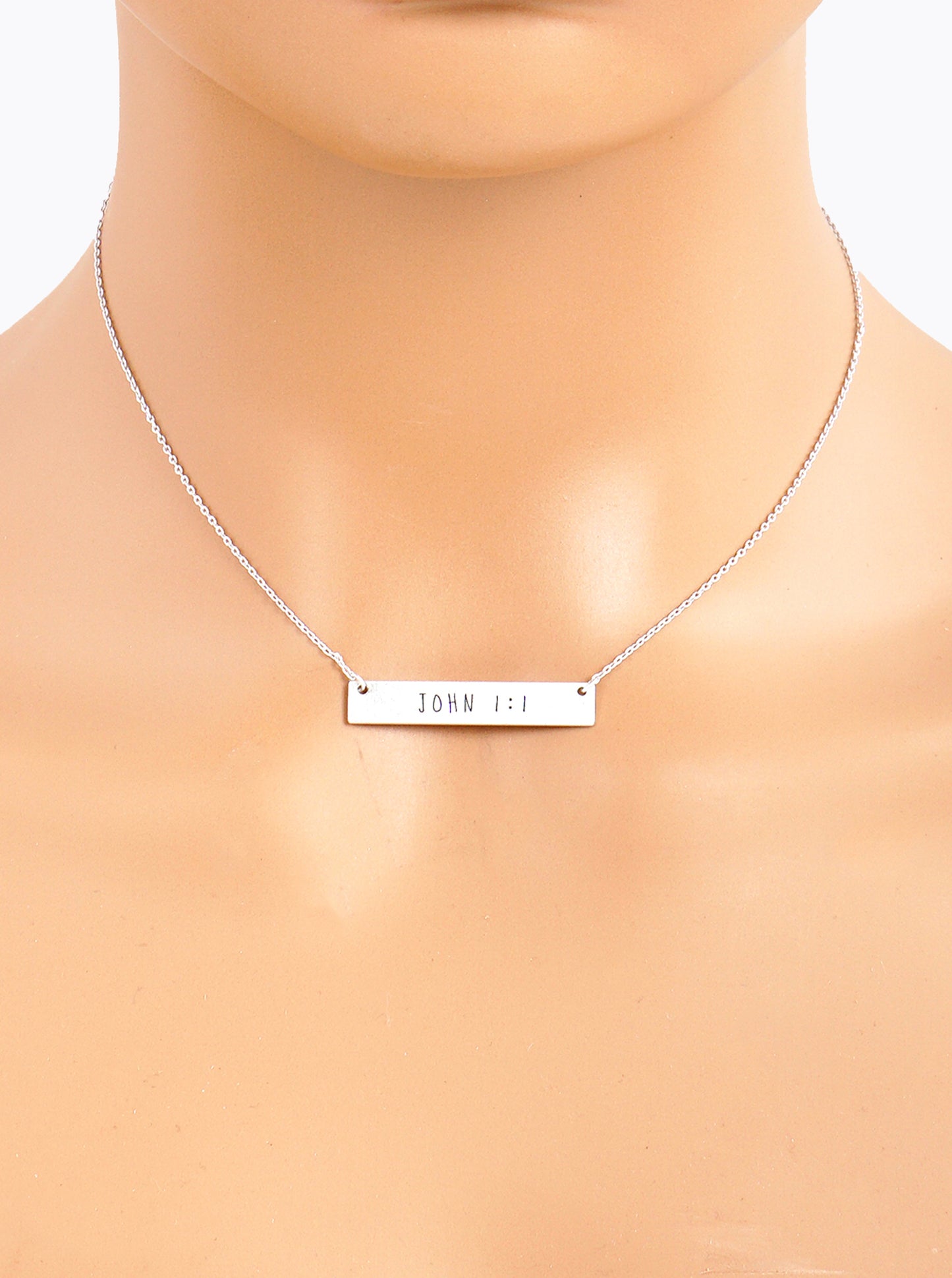 John 1 1 Engraved Horizontal Bar Pendant Necklace