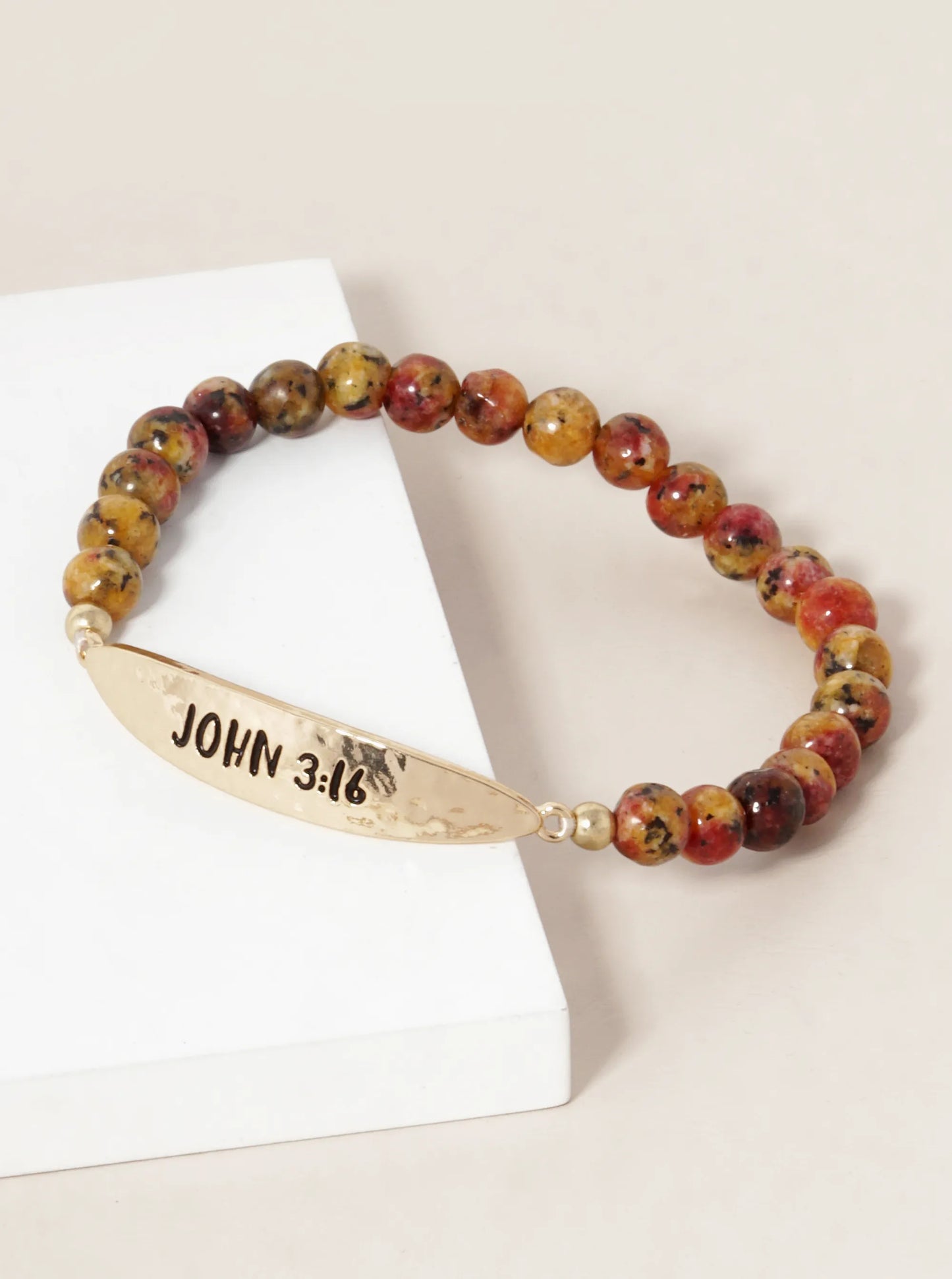John 3 16 Engraved 6mm Semi-Precious Stone Stretch Bracelet